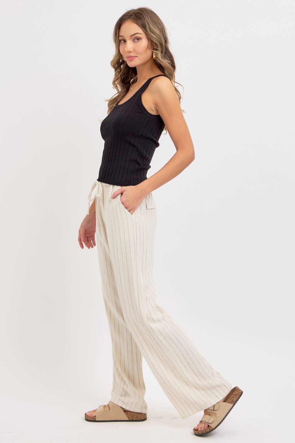 Willa Linen Pinstripe Tie Waist Pants