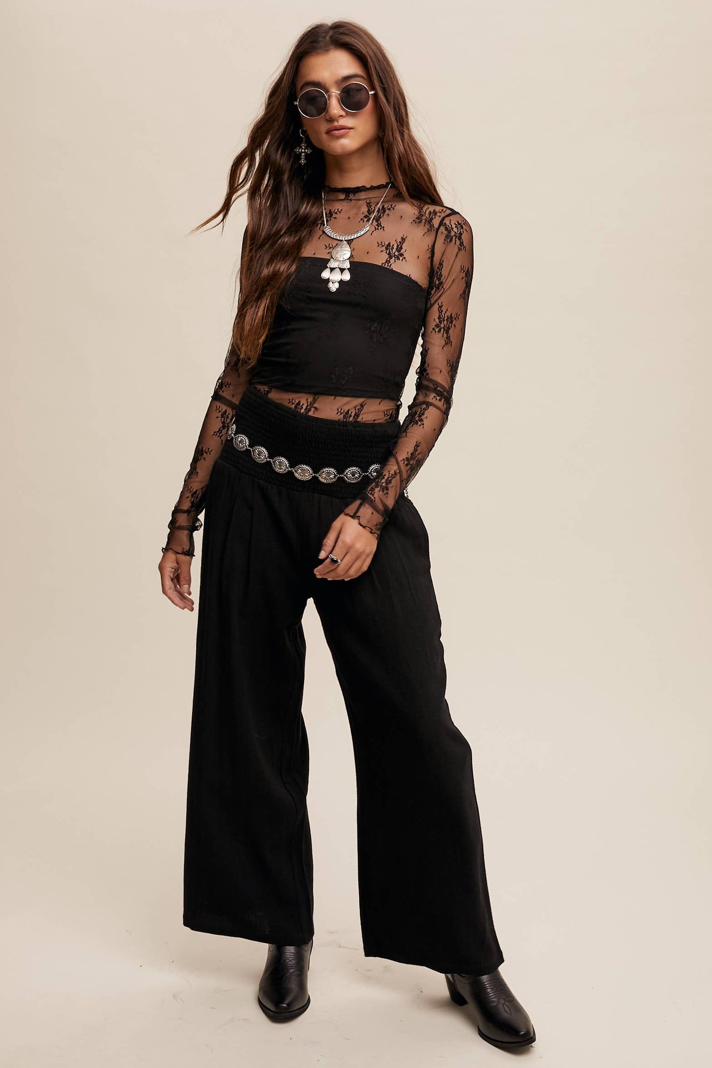 Sophia Sheer Lace Long-Sleeve Top