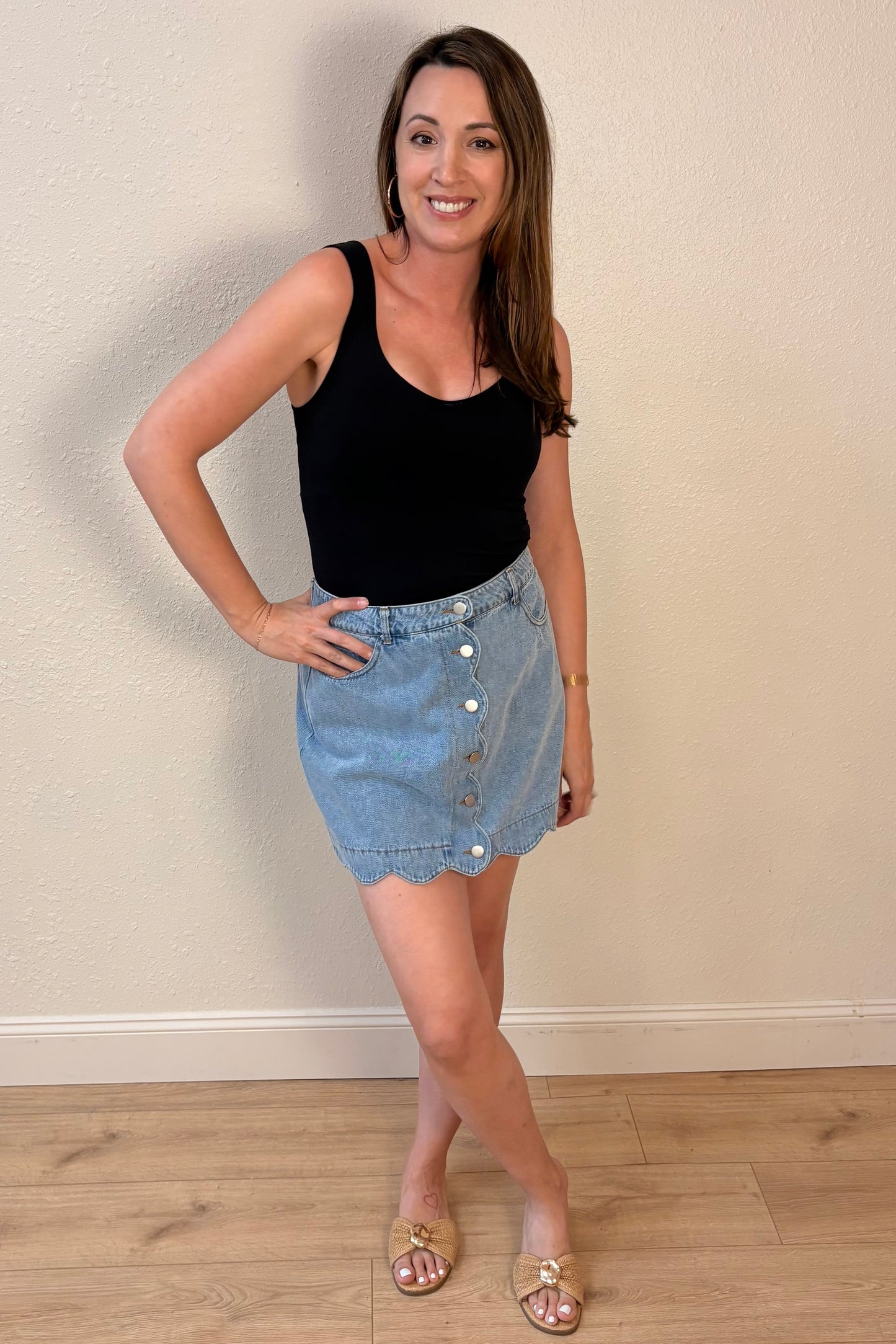 Carolina Scallop Trim Denim Mini Skirt