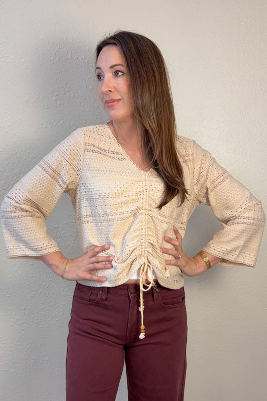 Juniper Crochet Drawstring Long Sleeve Top