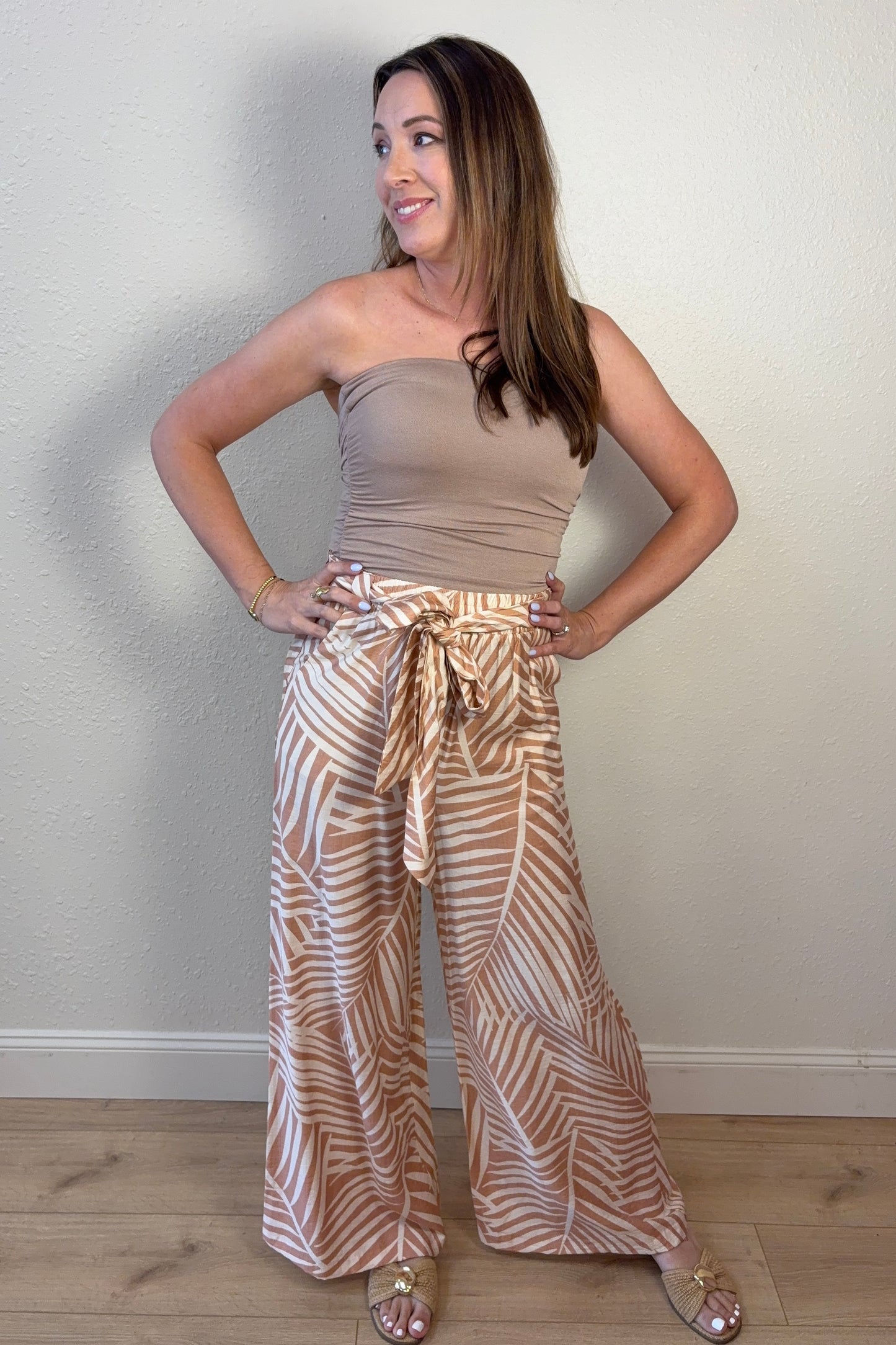 Lana Palm Print Wide Leg Pants