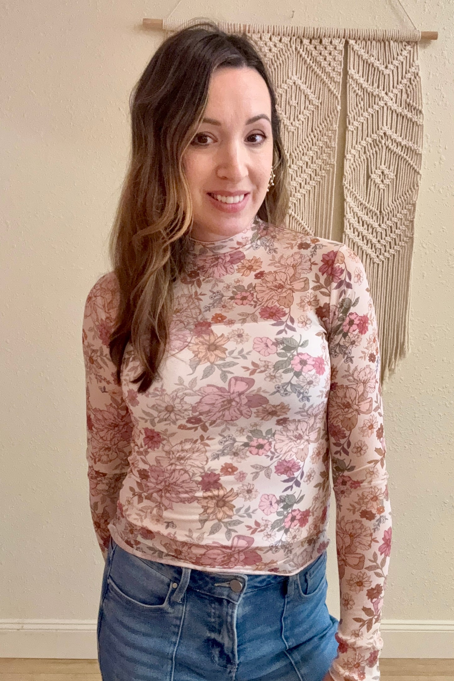 Jane Floral Long Sleeve Sheer Top