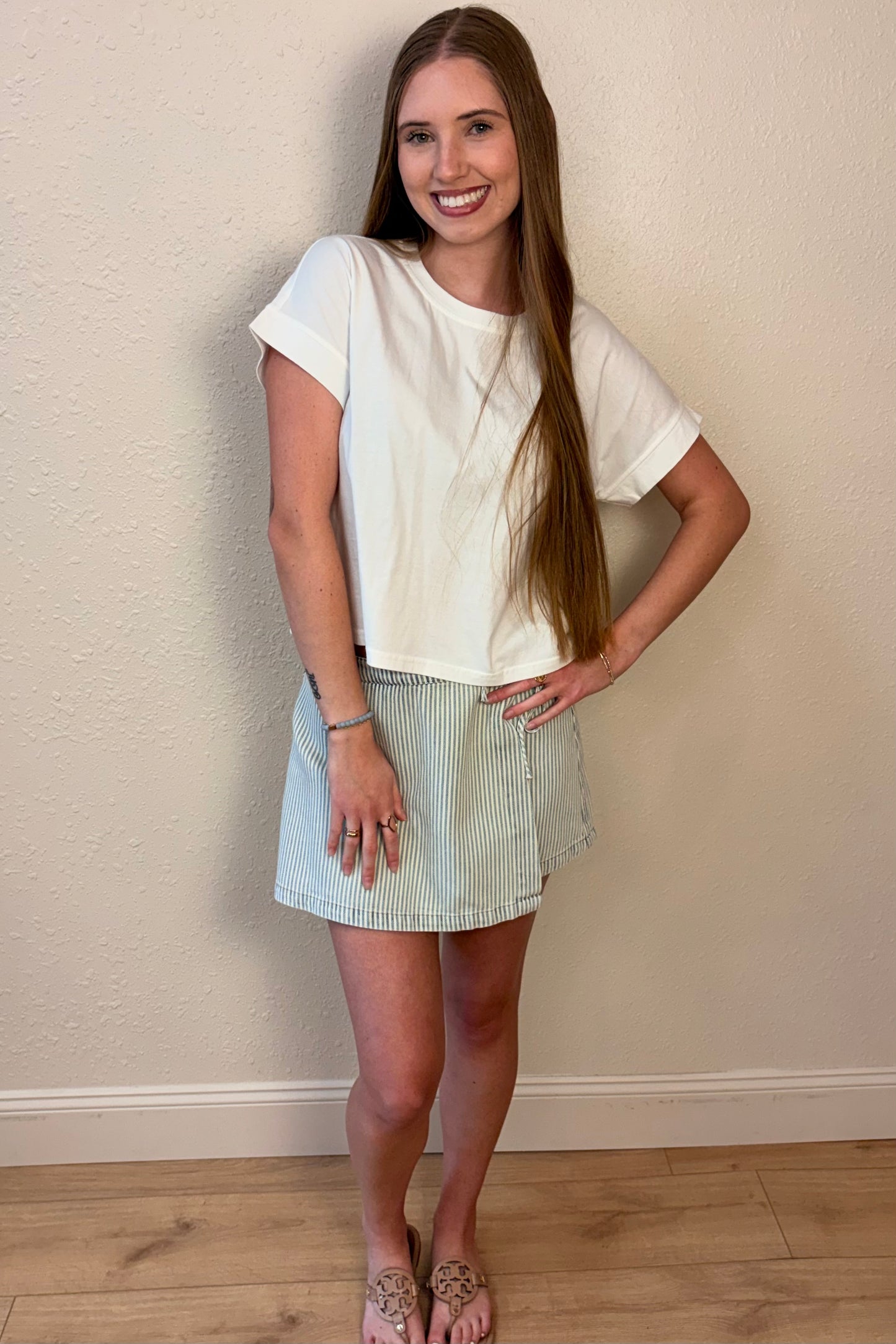 Paloma Stripe Wrap Denim Skort