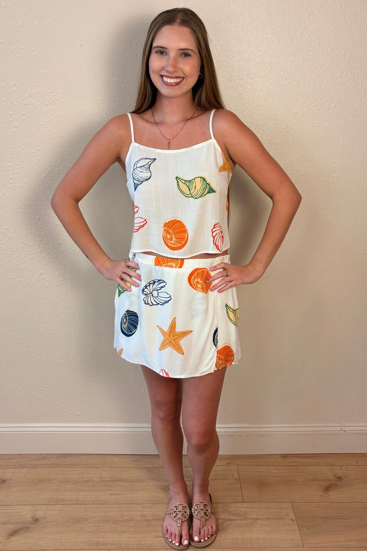 Lainey Seashell Print Open Back Tank Top