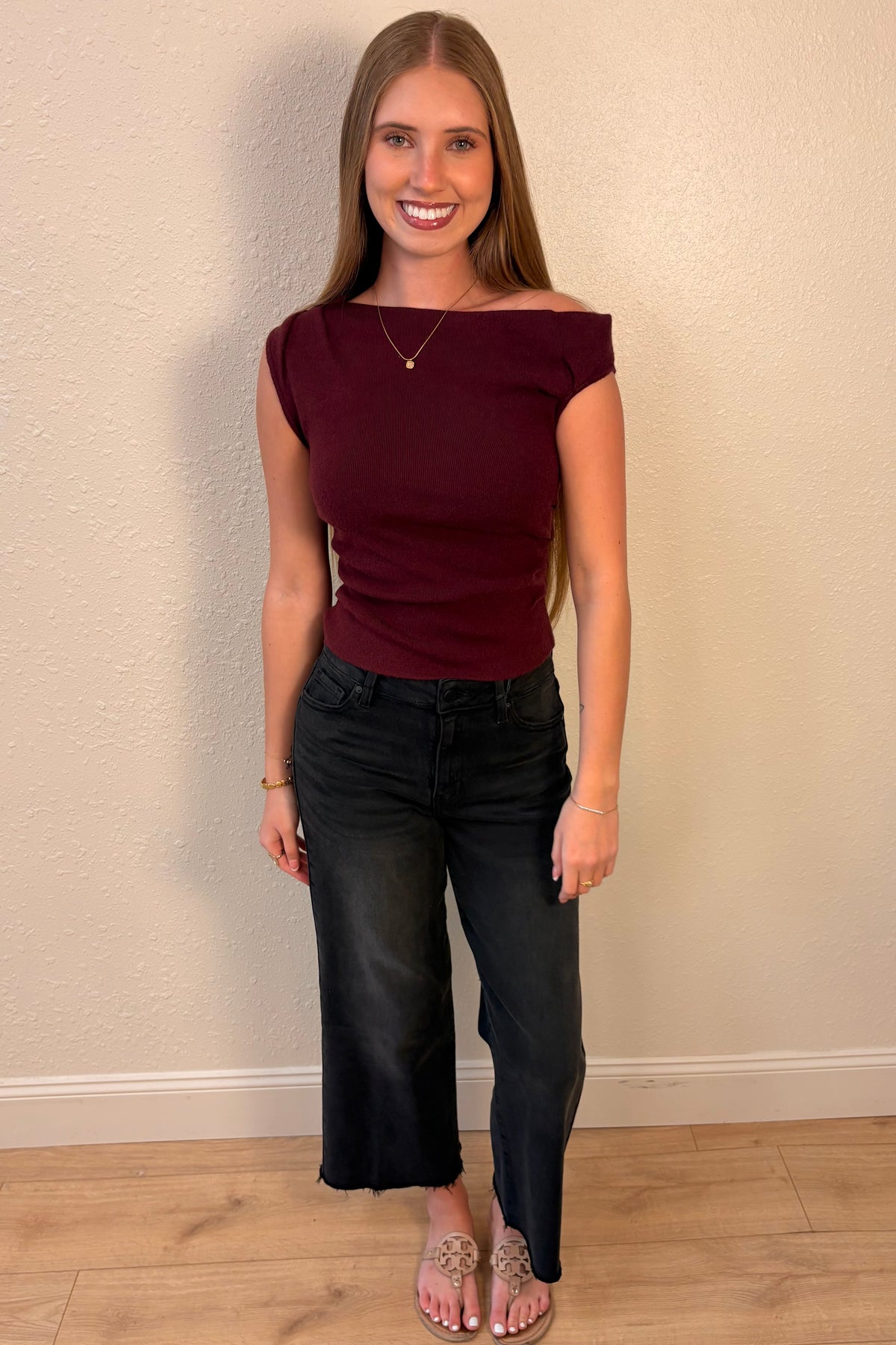 Natalia Boat Neck Asymmetrical Knit Top