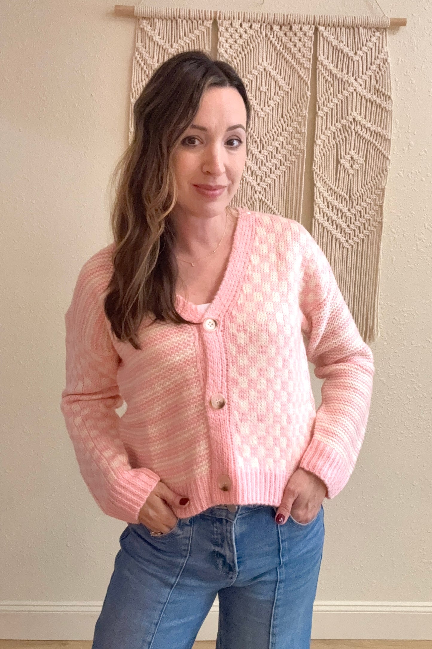 Riley Checker & Stripe Cardigan Sweater