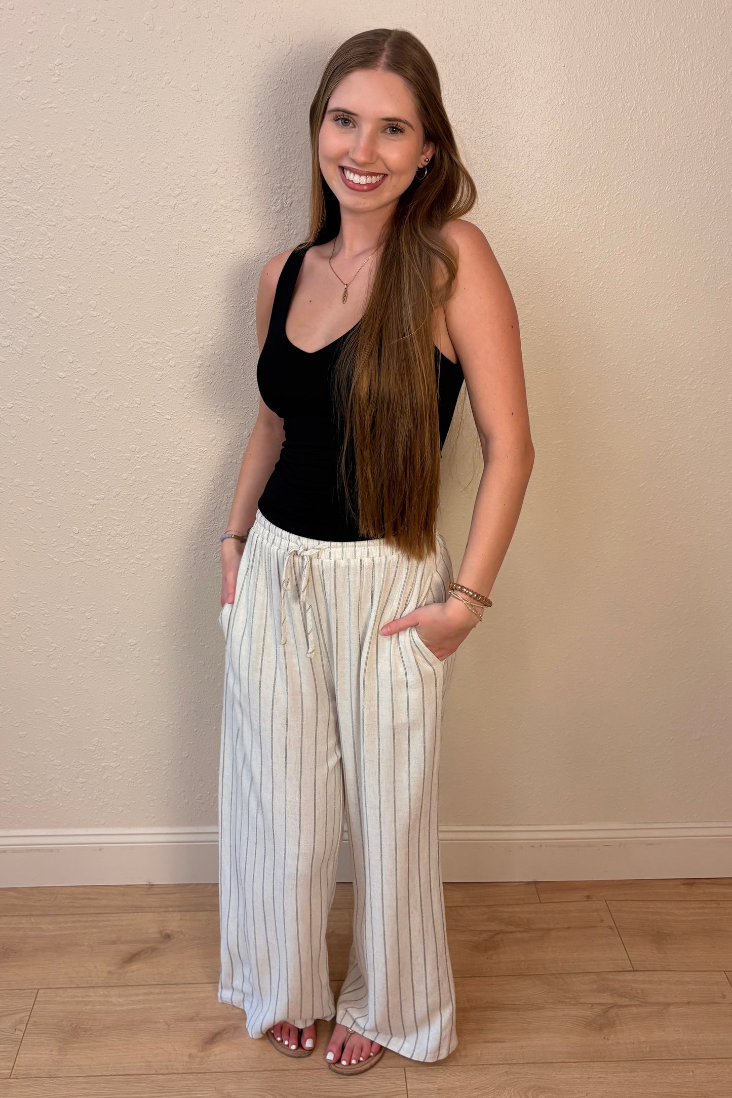 Ariana Pinstripe Wide Leg Linen Pants