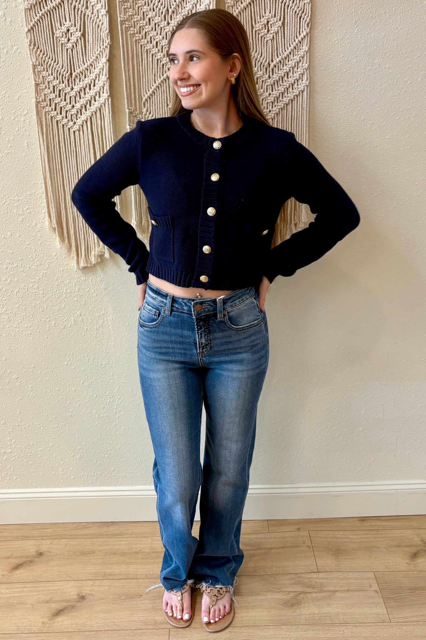 Avery Navy with Gold Buttons Cardigan