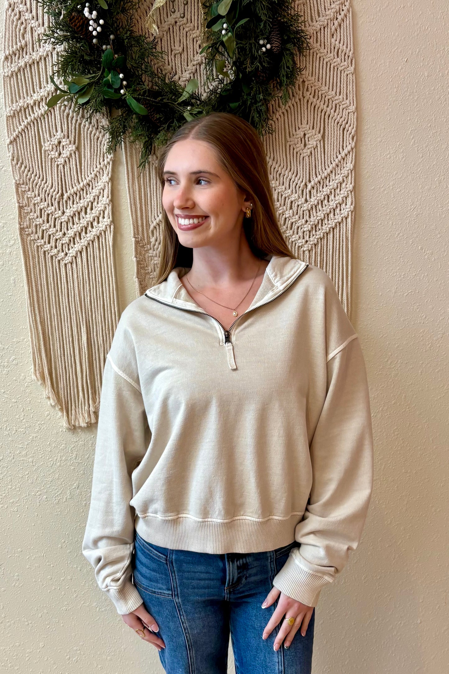 Millie Half Zip Mineral Wash Sweatshirt