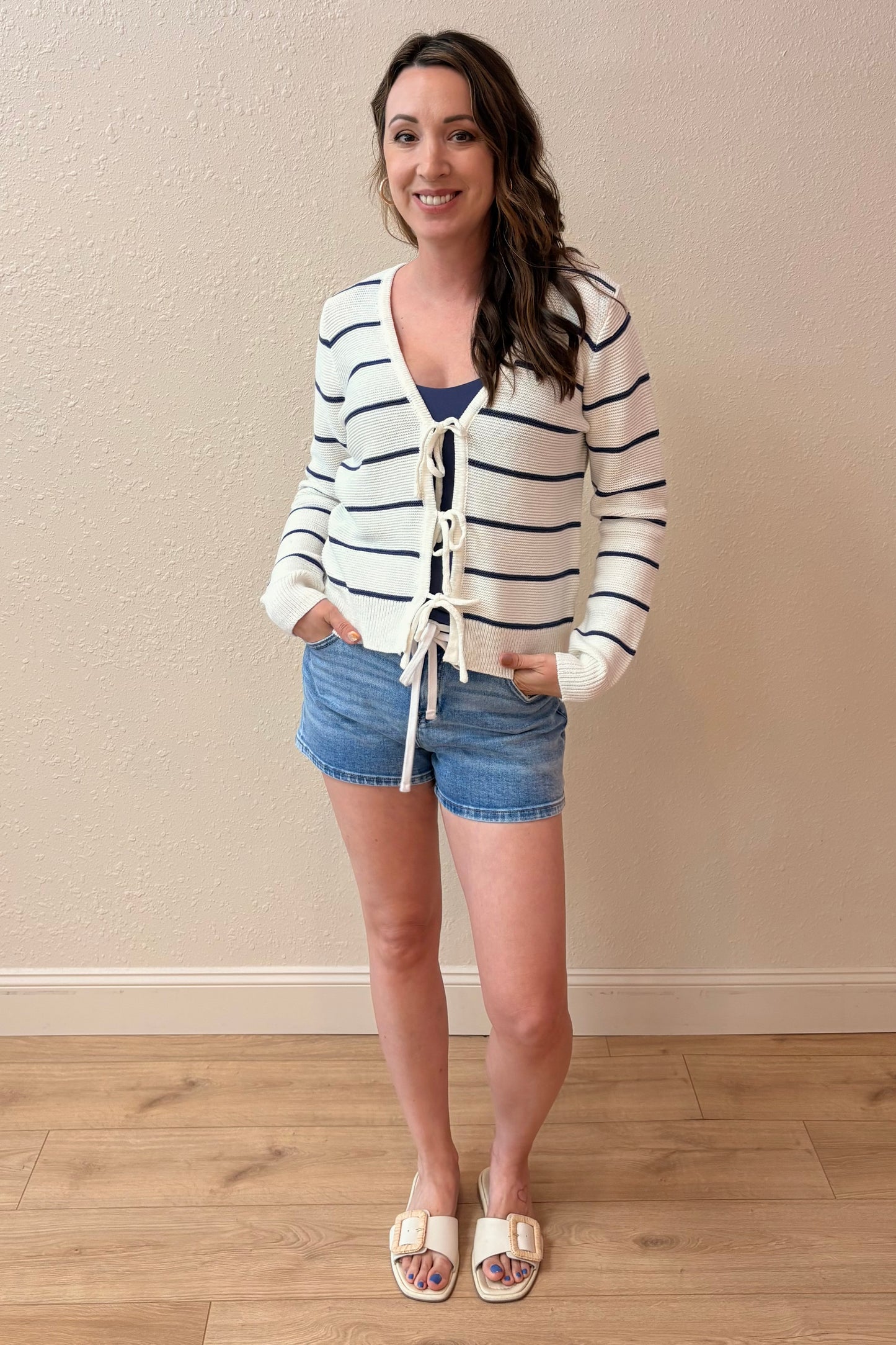 Lenora Stripe Cardigan Tie Front Sweater