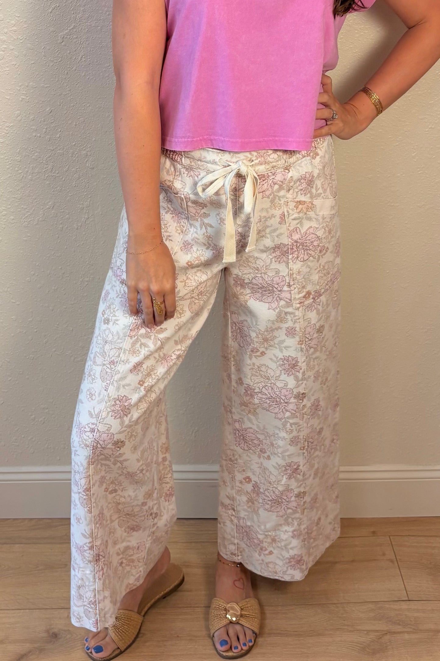 Andrea Pink Floral Utility Pocket Pants