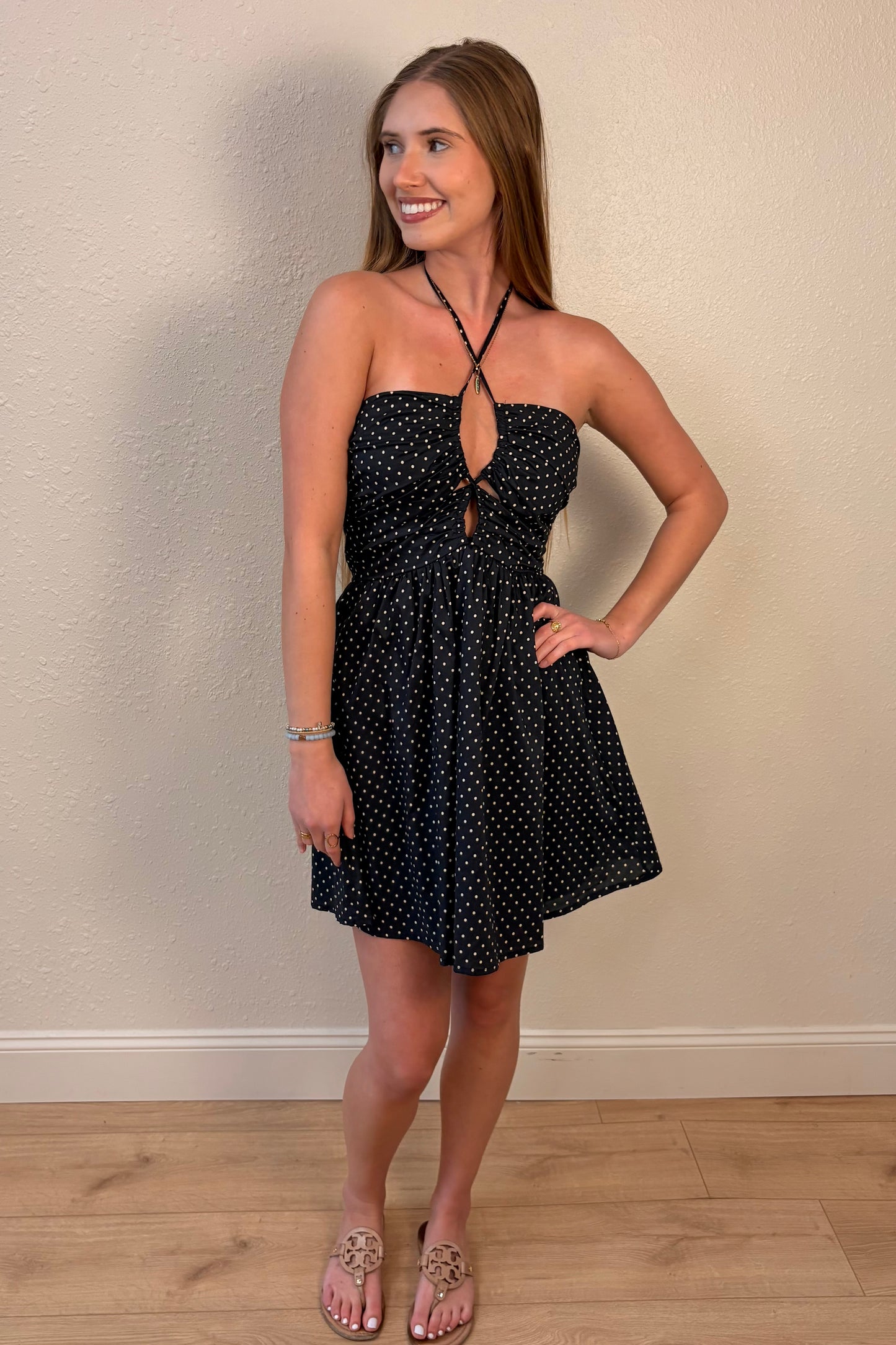 Natalie Polka Dot Mini Halter Dress