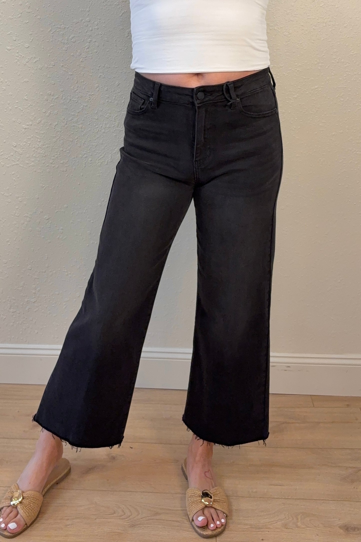 JBD Slim Wide Leg Black Cropped Jeans