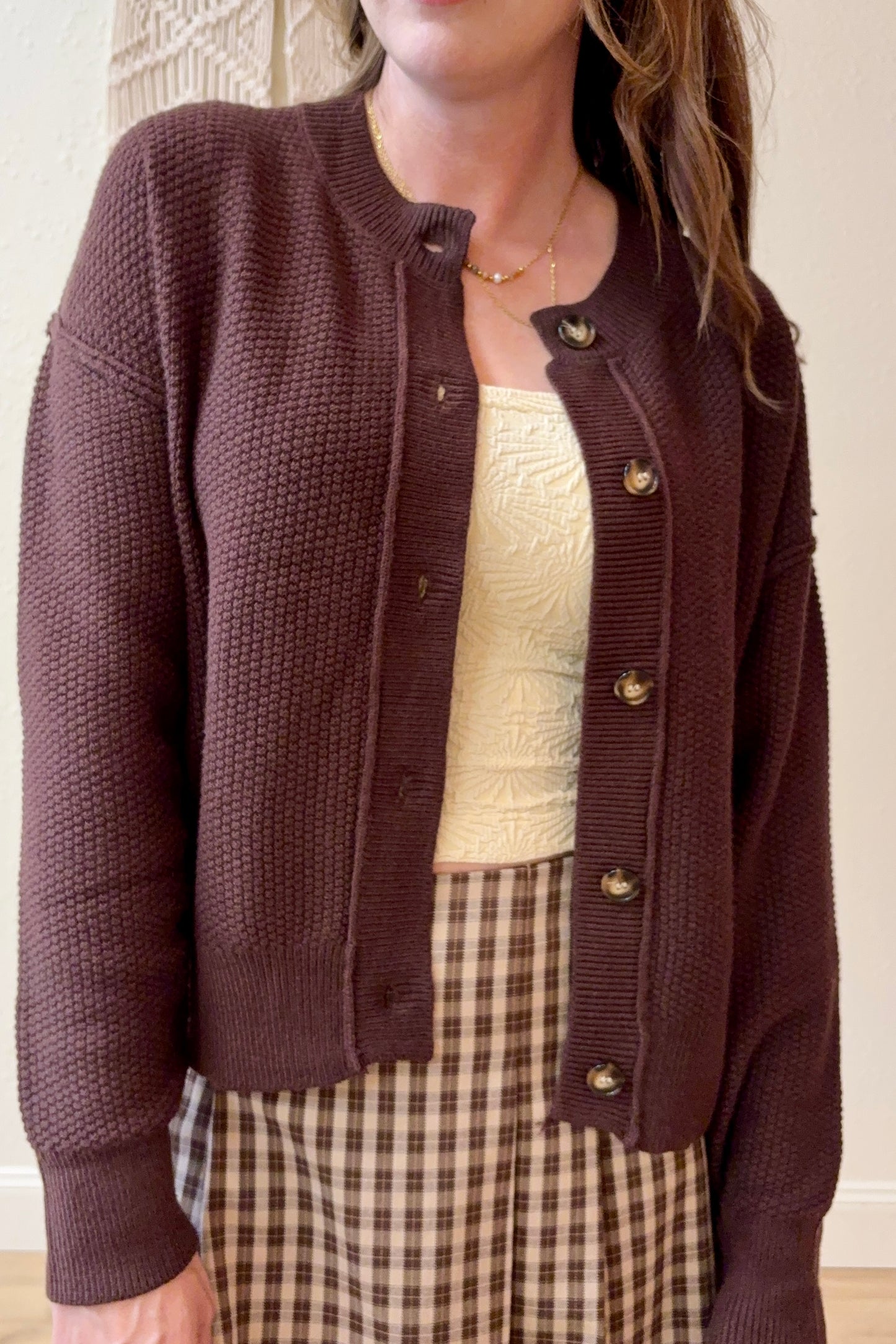 Emery Brown Exposed Seam Cardigan Sweater