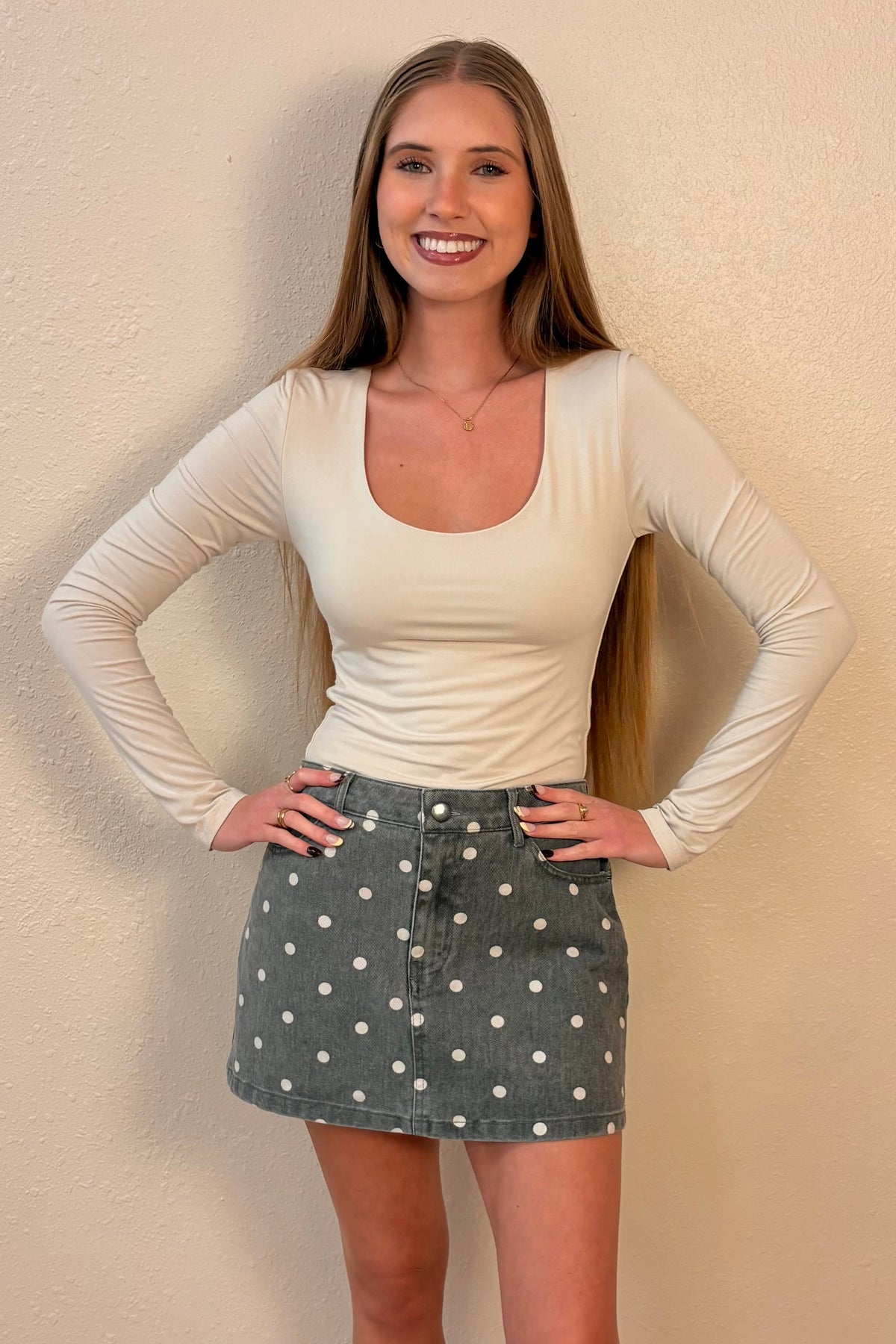 Daphne Gray Polka Dot Mini Skirt