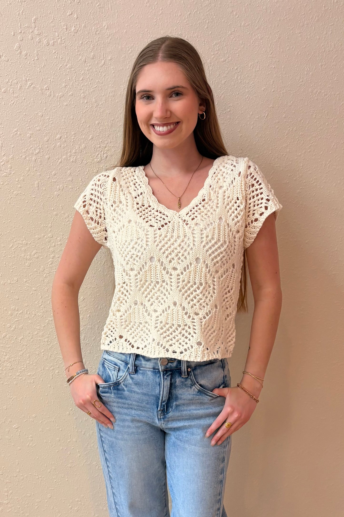 Andrea Crochet Knit Sweater Top