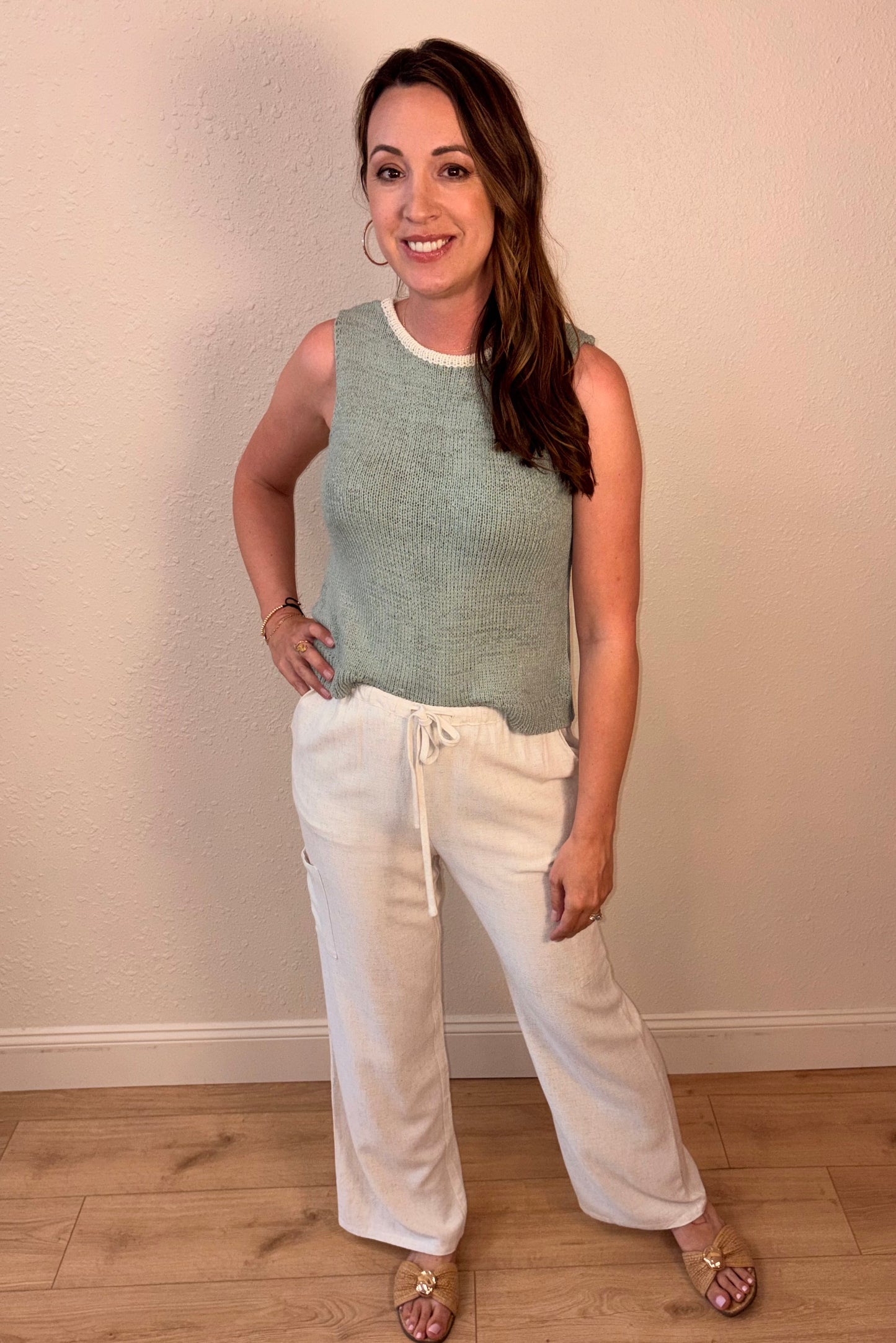 Willa Sage Green Open Back Knit Tank Top
