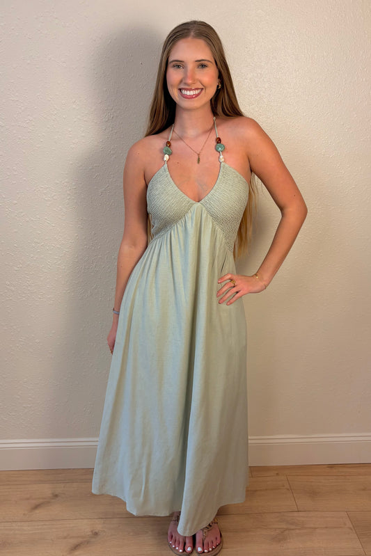 Jenna Beaded Halter Maxi Dress