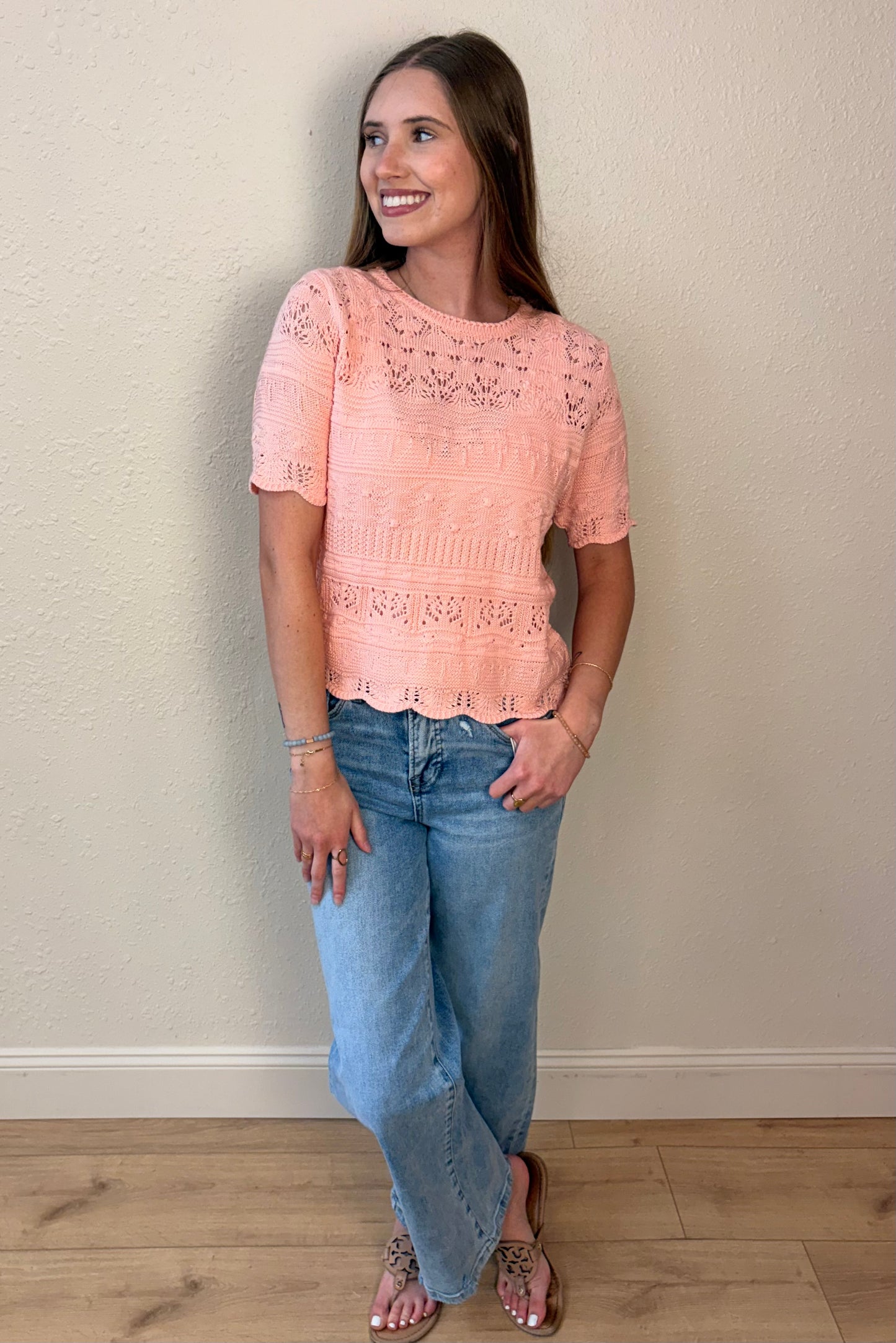 Sophia Pointelle Knit Short Sleeve Top