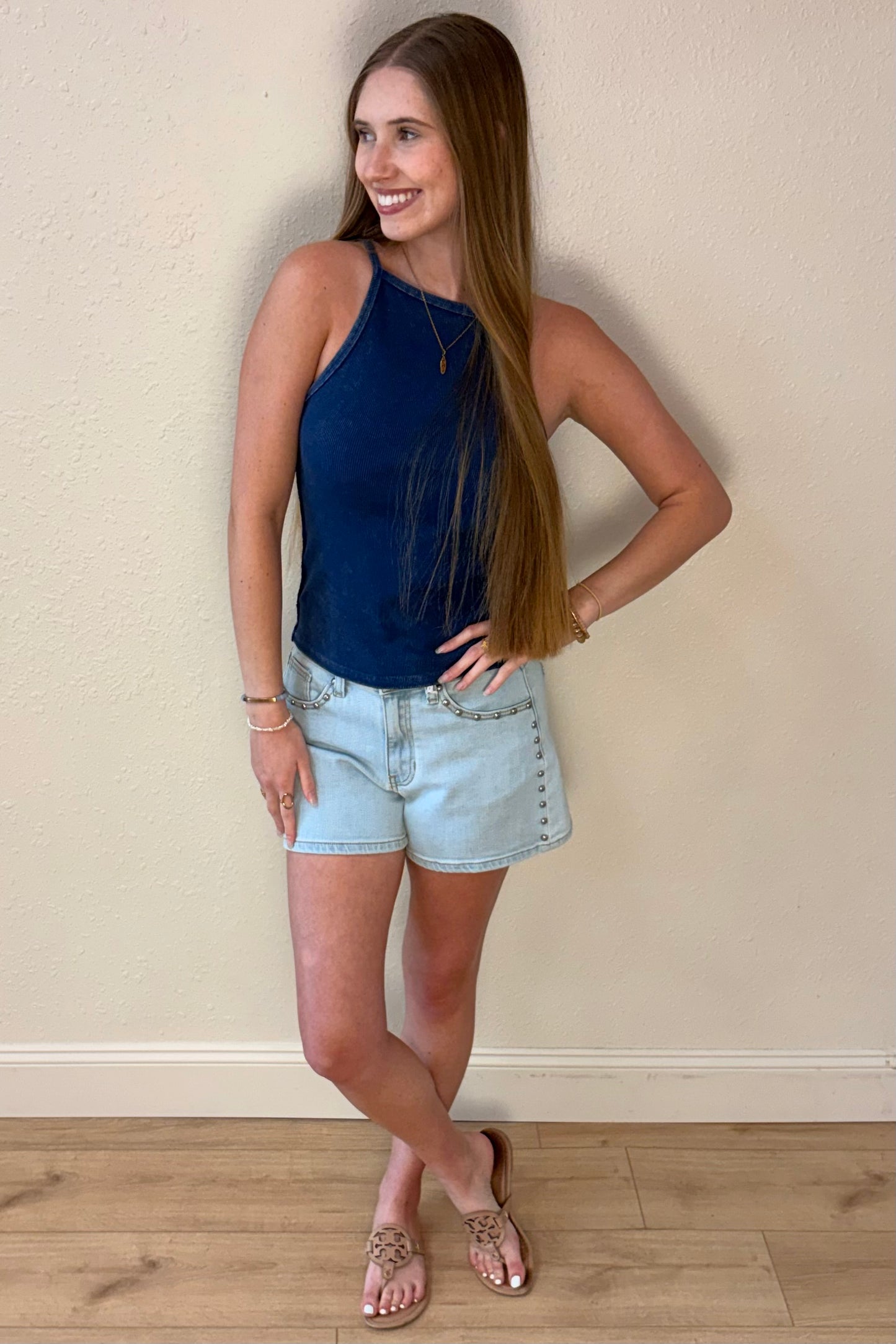 Isabella Navy Square Neck Tank Top