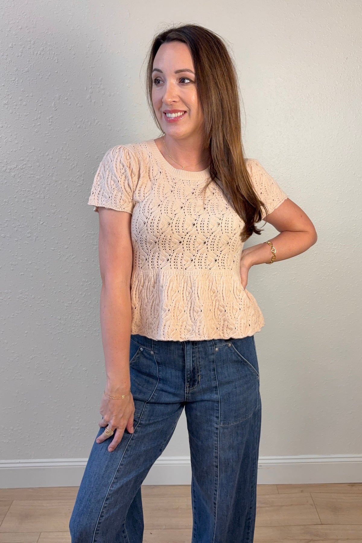 Ileane Textured Knit Peplum Top