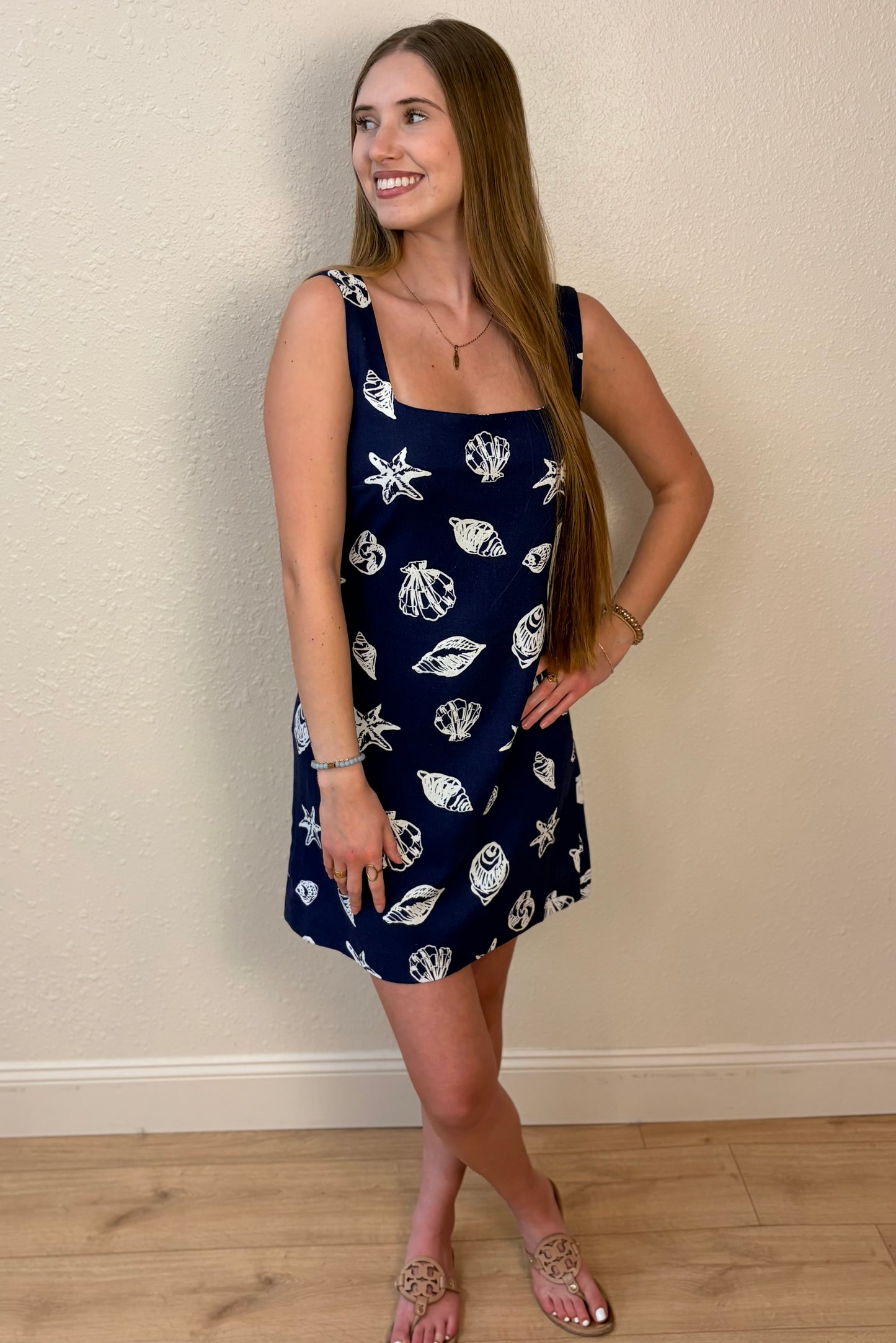 Alina Seashell Print Linen Mini Dress