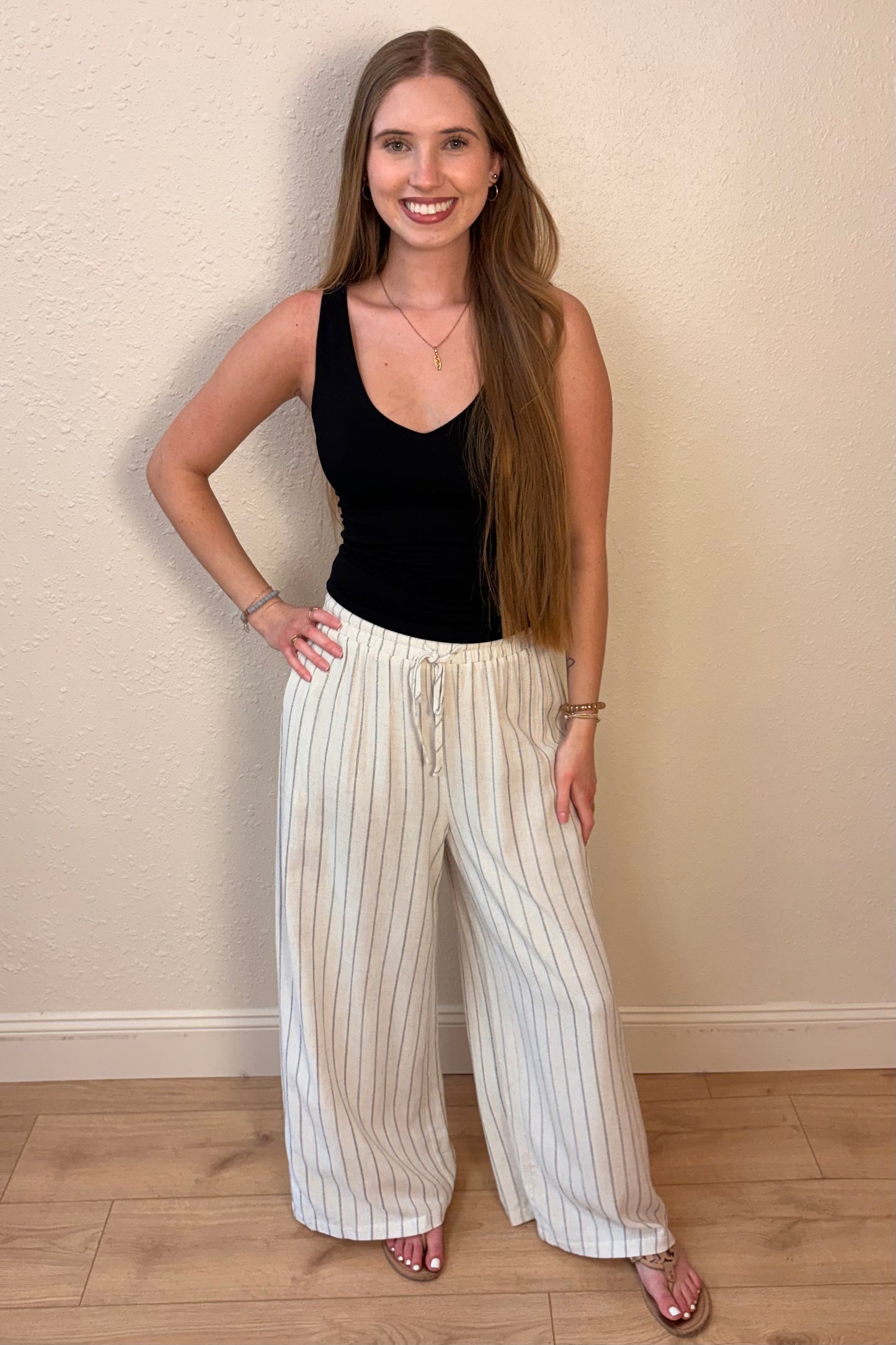 Ariana Pinstripe Wide Leg Linen Pants