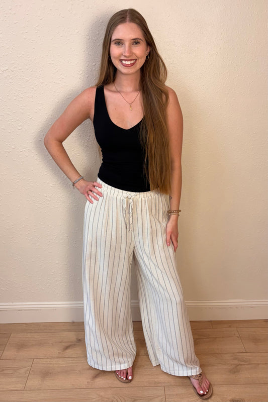 Ariana Pinstripe Wide Leg Linen Pants