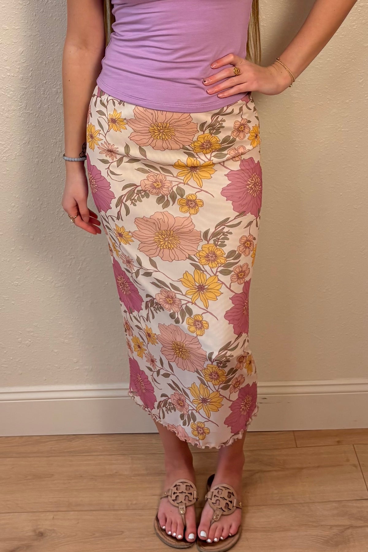 Calista Floral Mesh Midi Skirt