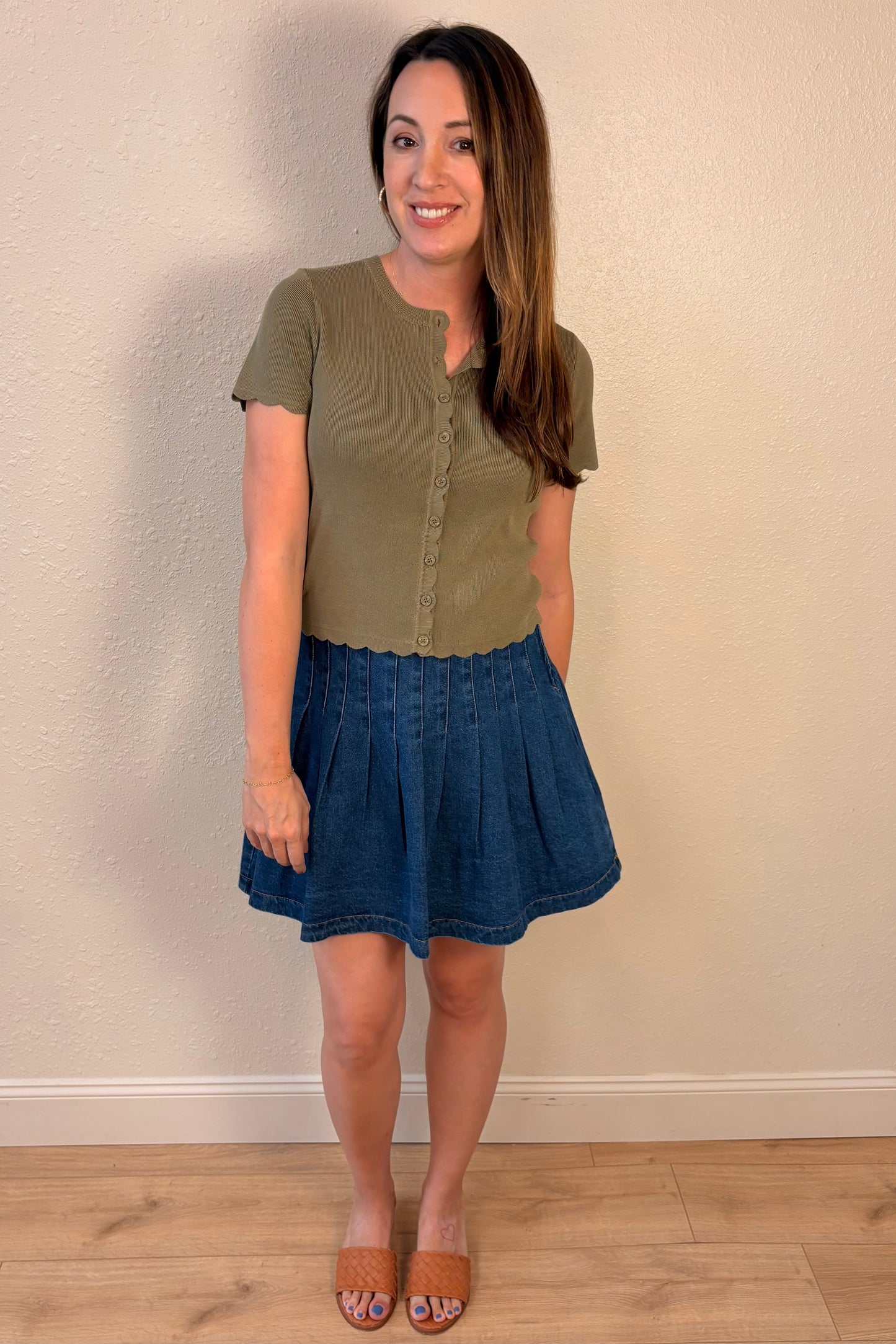 Kelsey Pleated Denim Mini Skirt