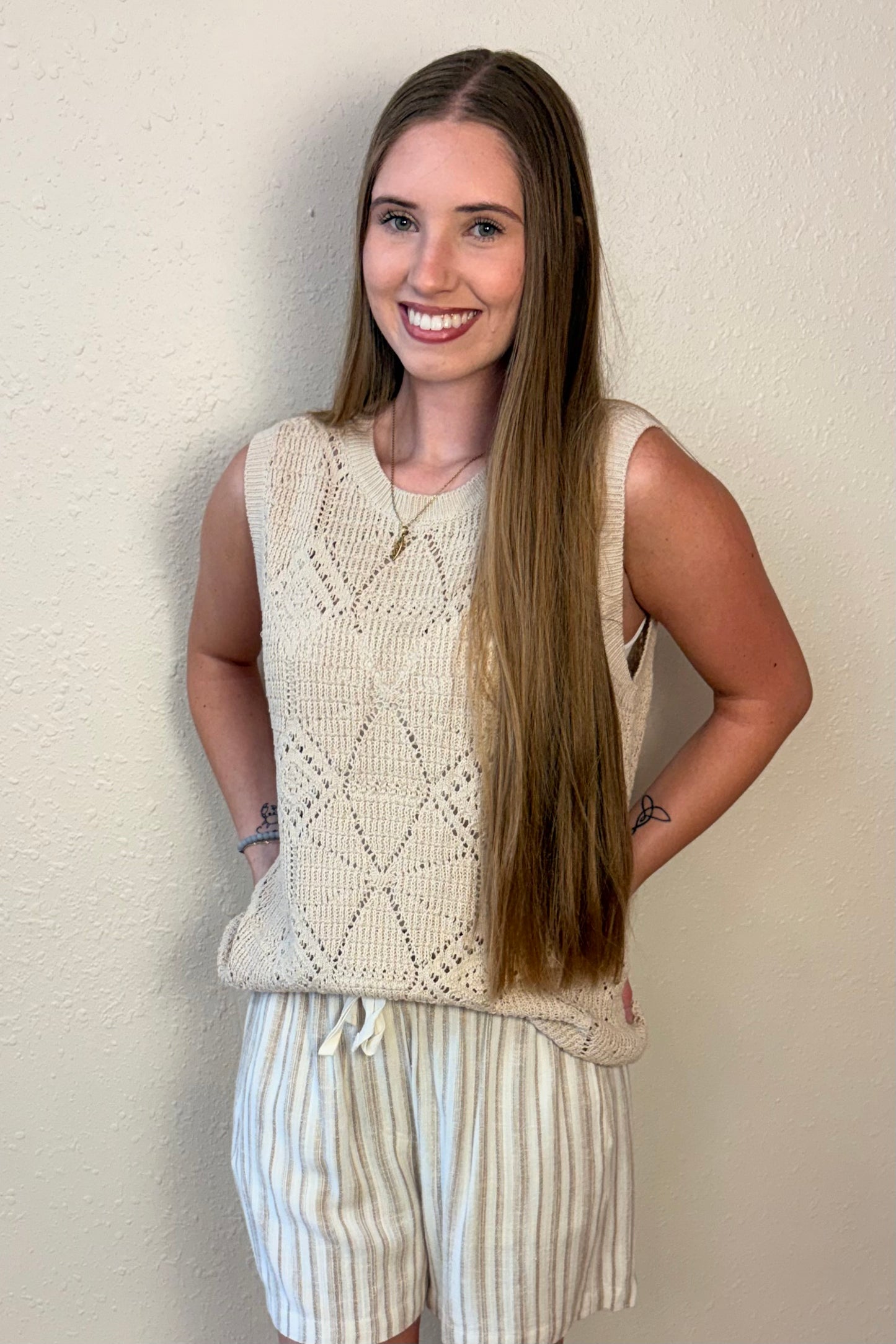 Alina Taupe Crochet Sleeveless Top