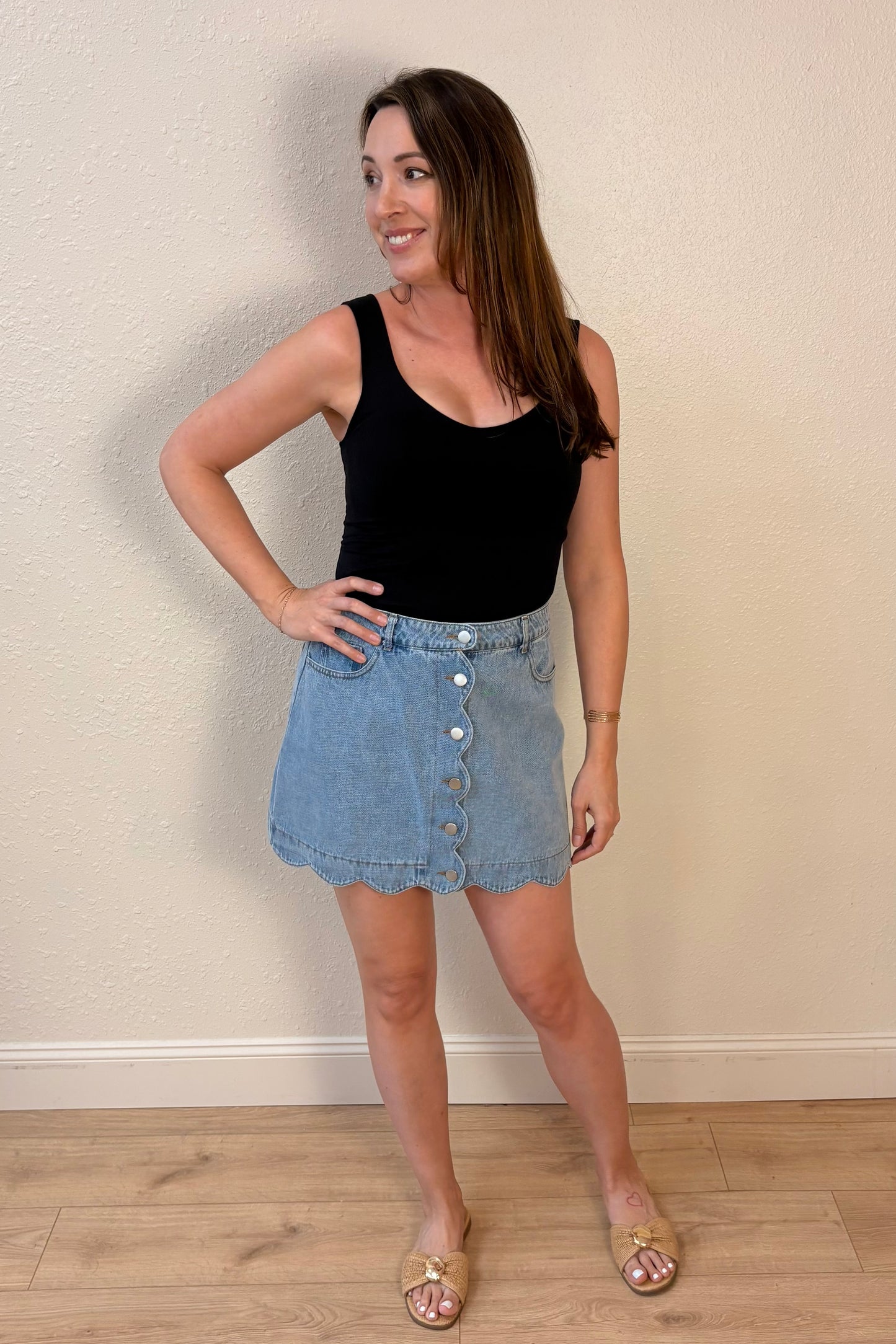 Carolina Scallop Trim Denim Mini Skirt