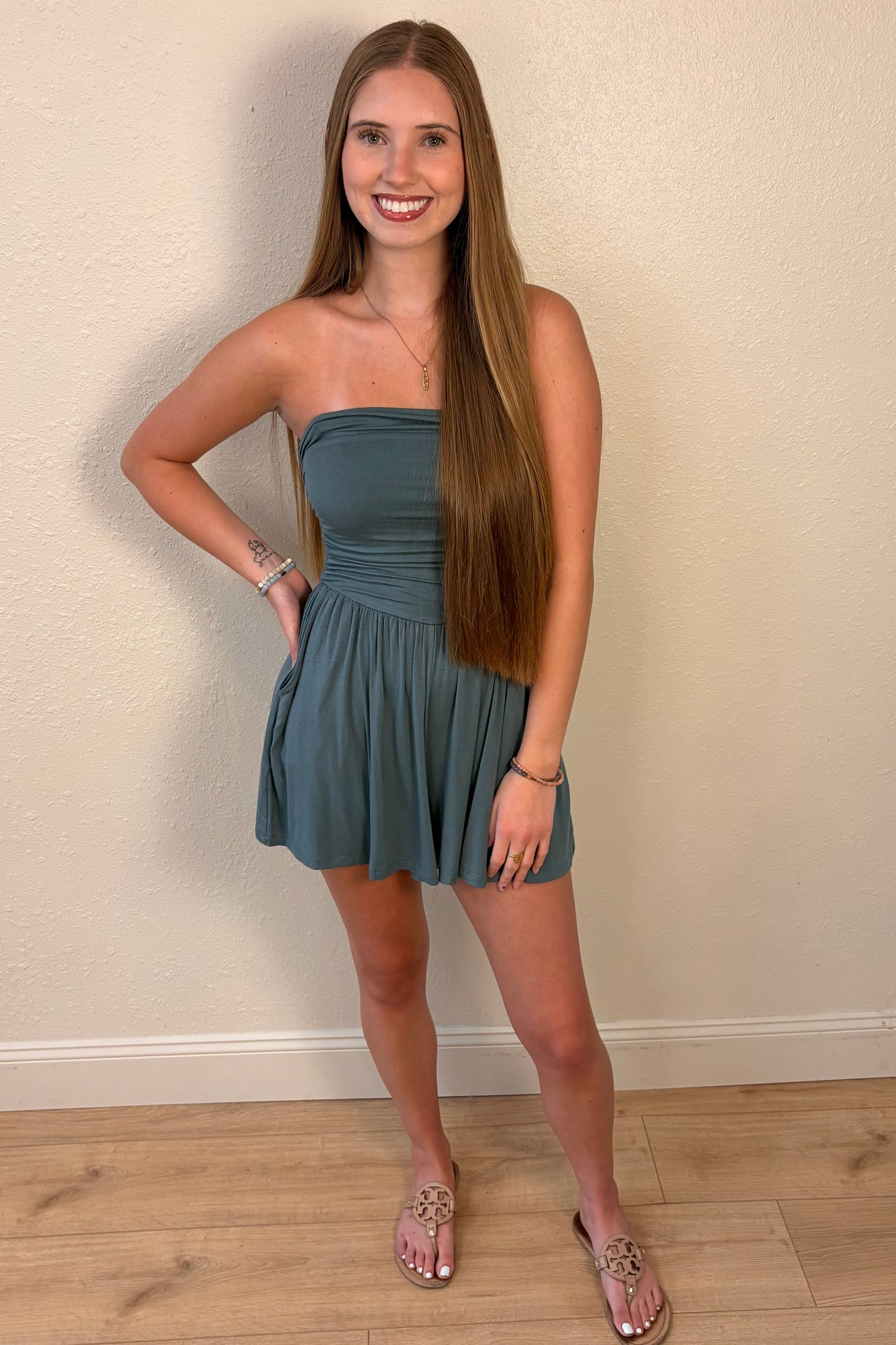 Serenity Jade Green Strapless Romper