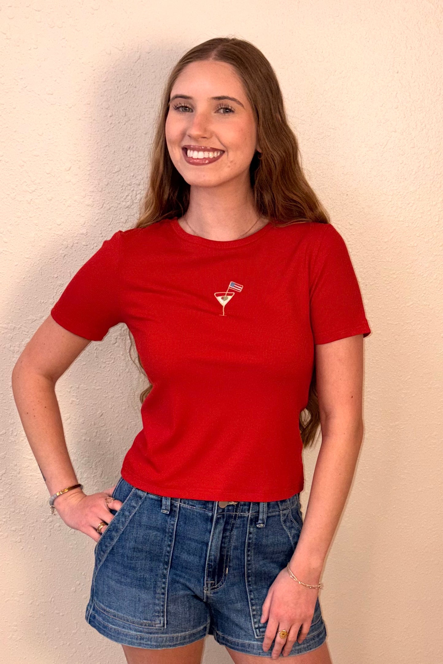 Rayna Flag Cocktail Ribbed Tee Shirt