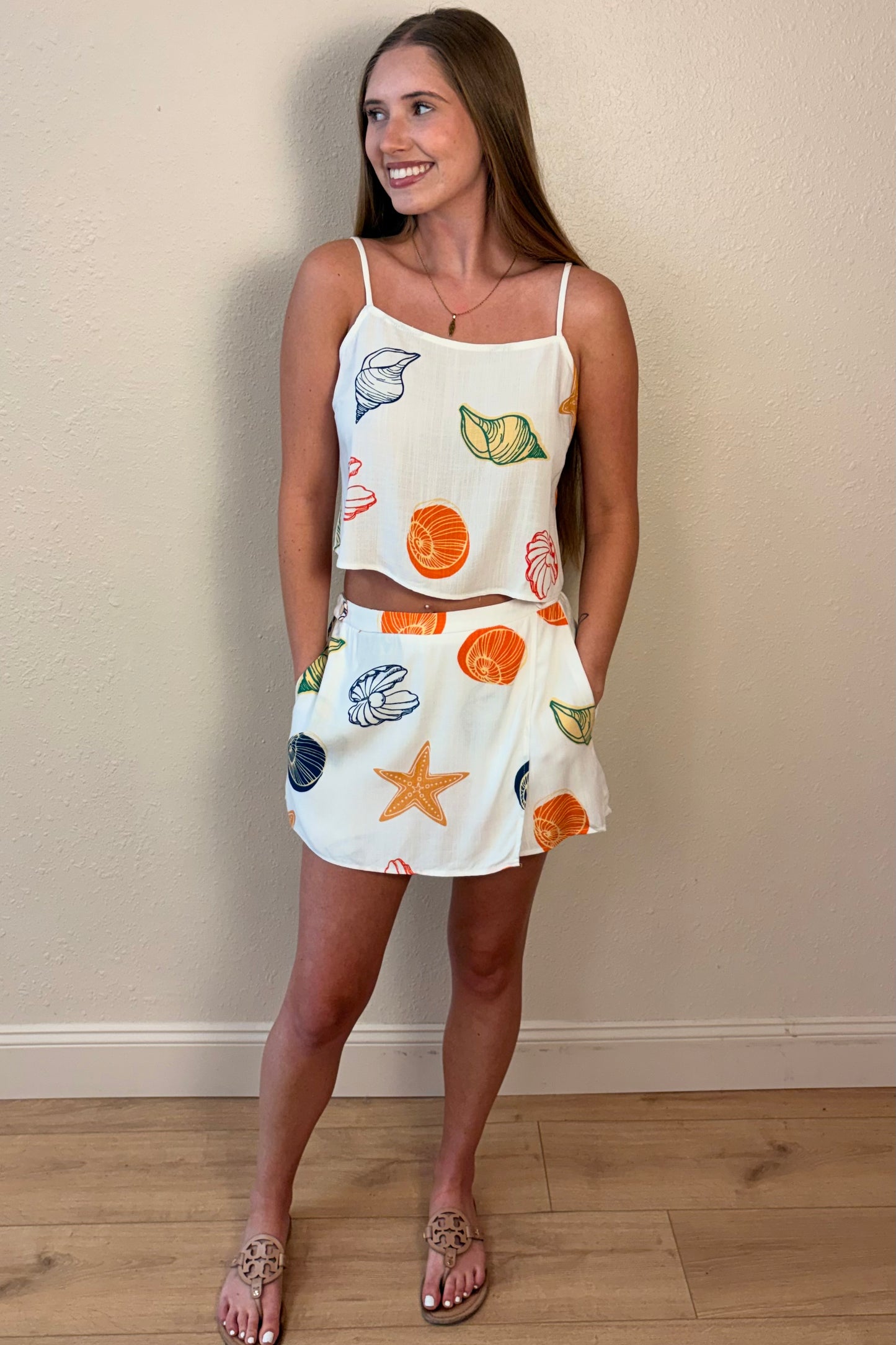 Lainey Seashell Print Open Back Tank Top