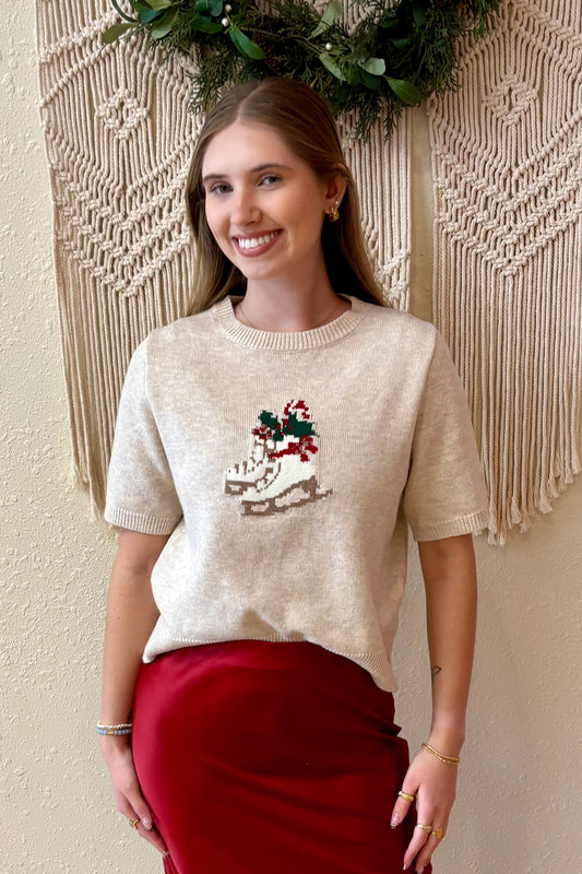 Maddie Ice Skate Short Sleeve Sweater