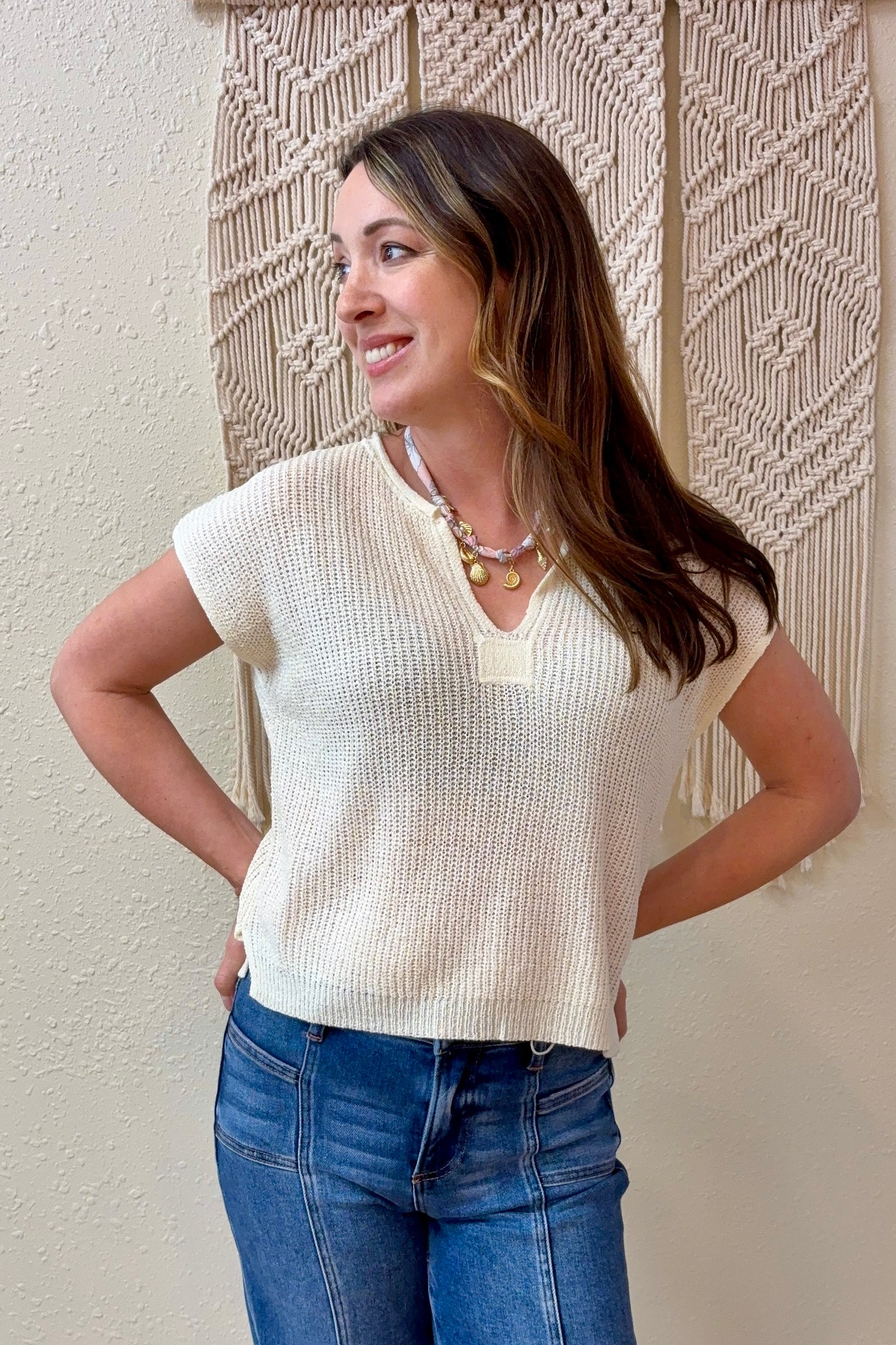 Danielle Cream Short Sleeve Knit Top