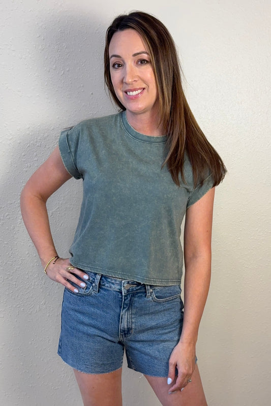 Zara Forest Green Mineral Wash T-Shirt