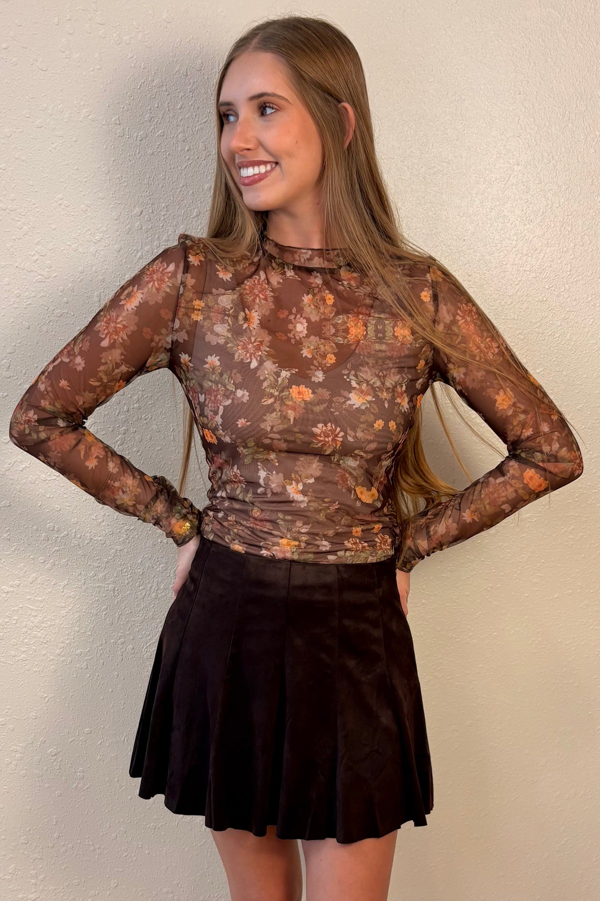 Georgia Floral Mesh Long Sleeve Top