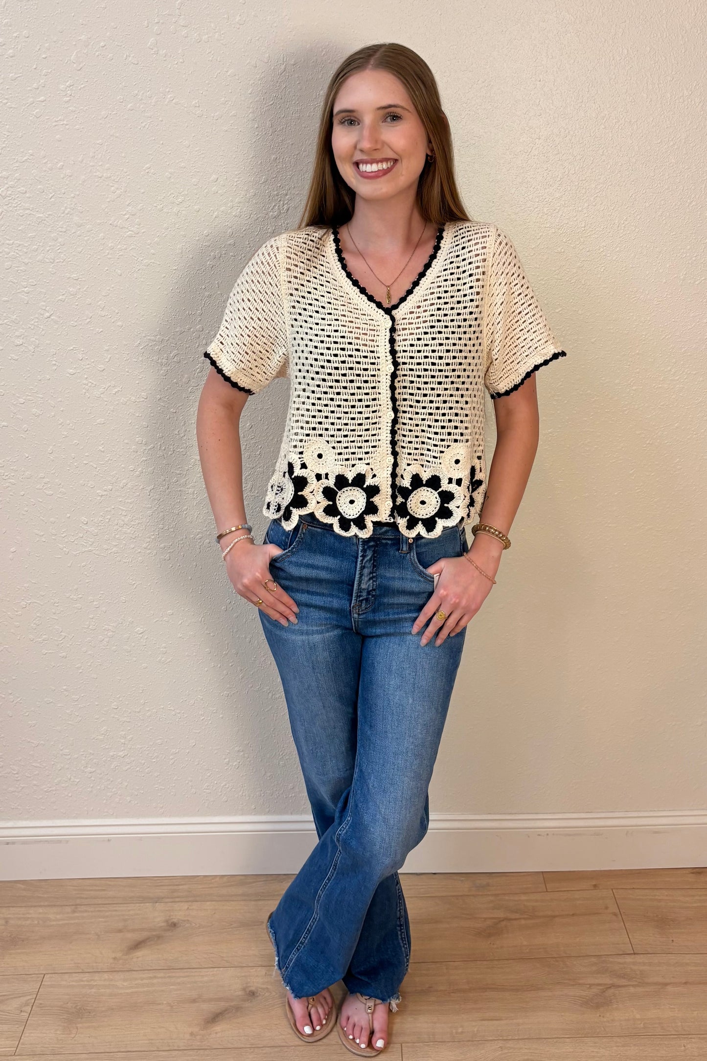 Amelia Short Sleeve Crochet Cardigan