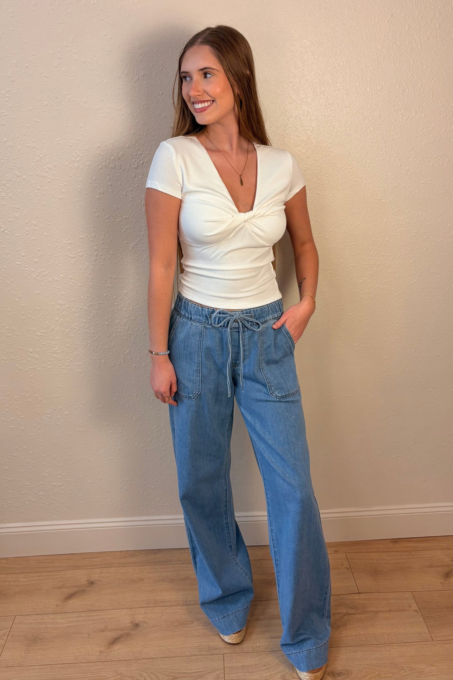 Brooklyn Twist Front V Neck Top
