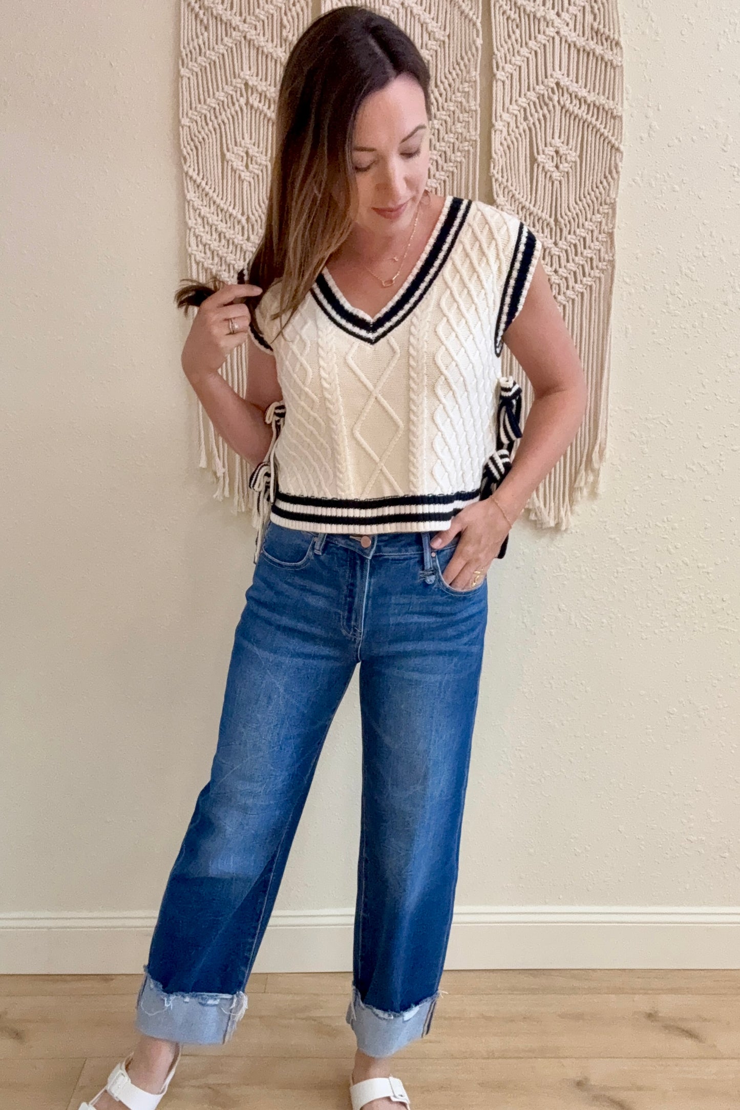 Genevieve Contrast Trim Side Tie Sweater Vest