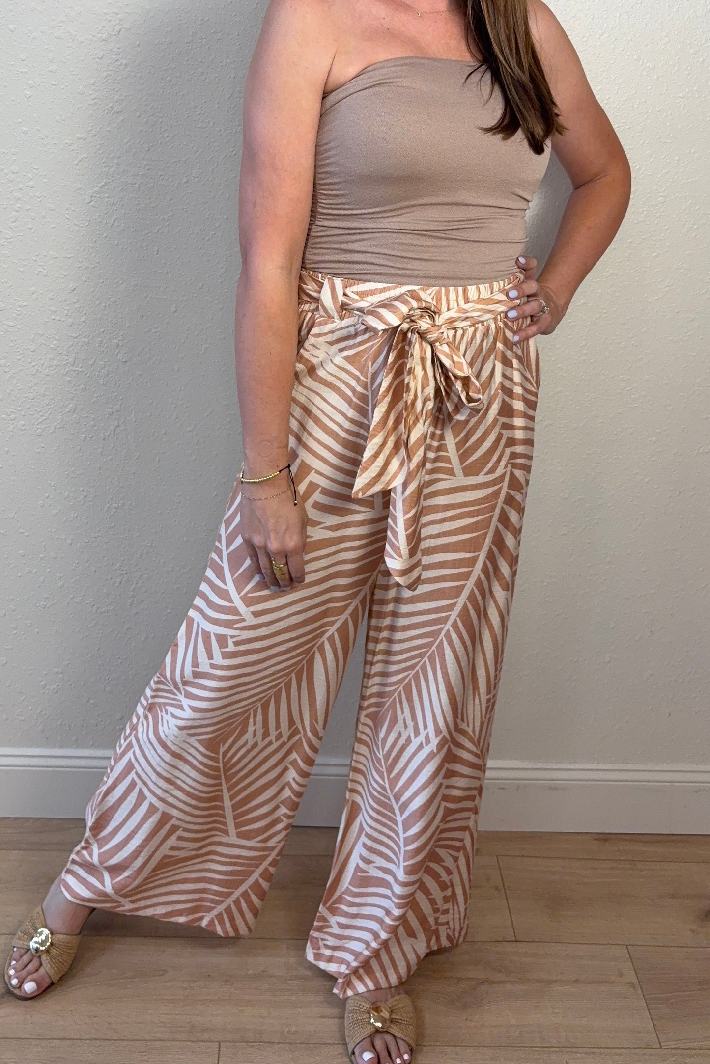 Lana Palm Print Wide Leg Pants