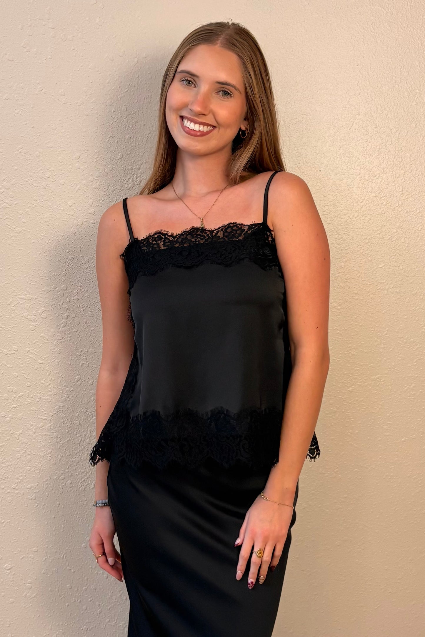 Amber Black Lace Trim Cami Tank Top