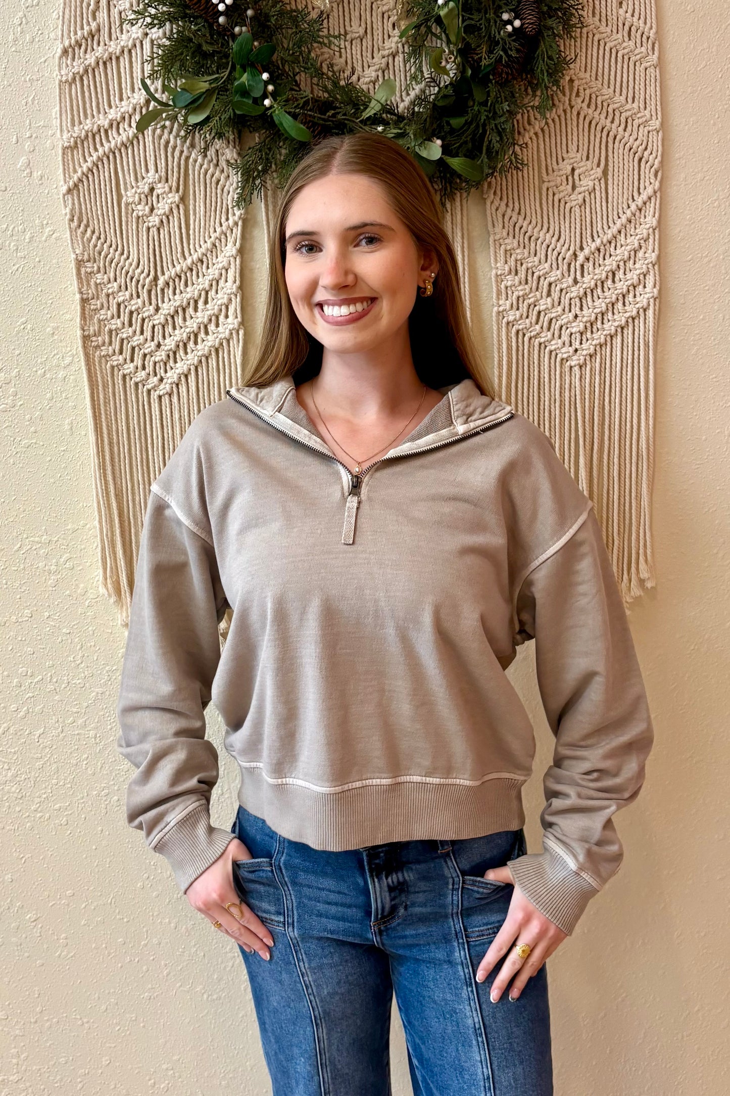 Millie Half Zip Mineral Wash Sweatshirt