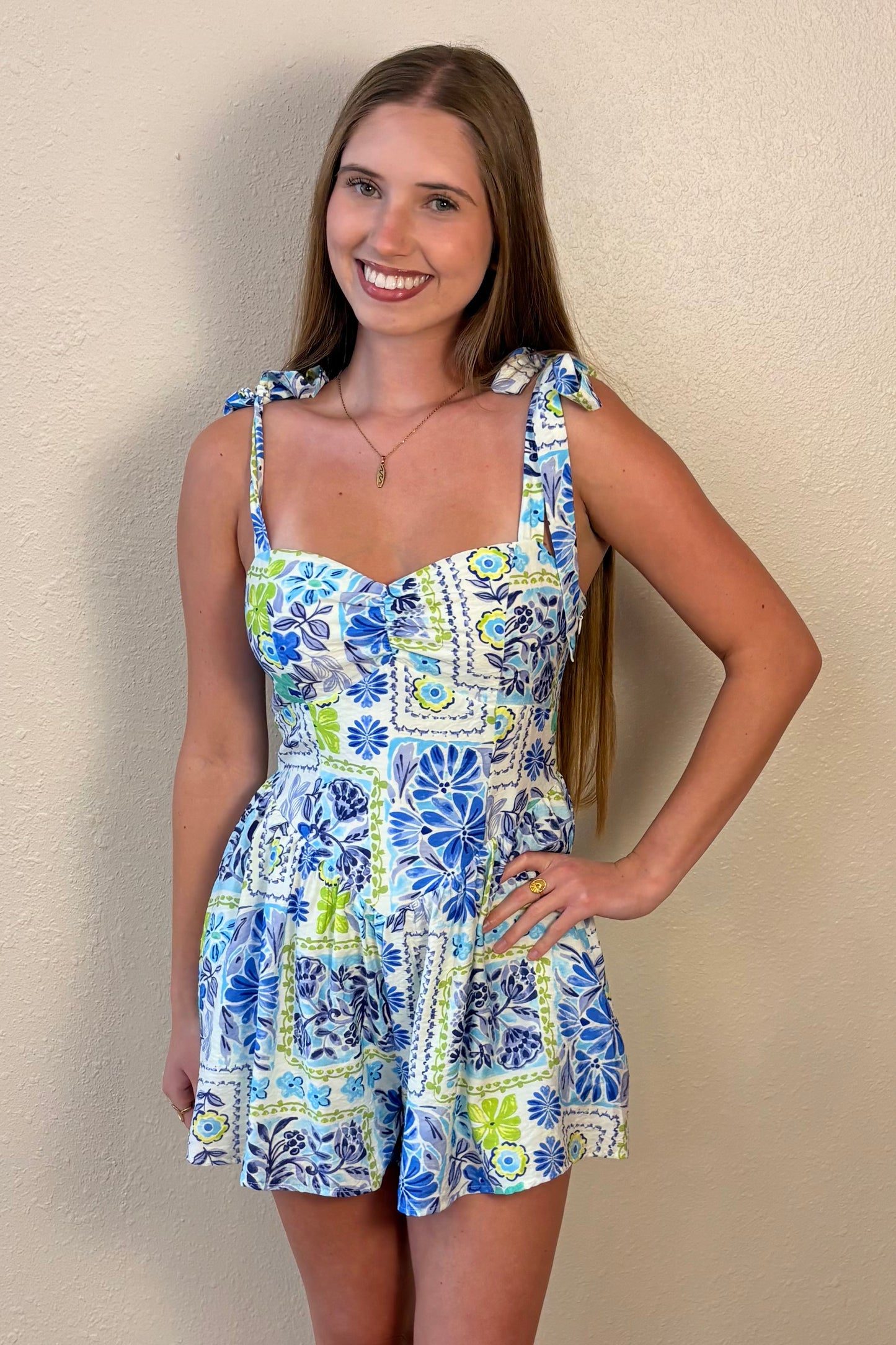 Addison Tie Strap Floral Romper