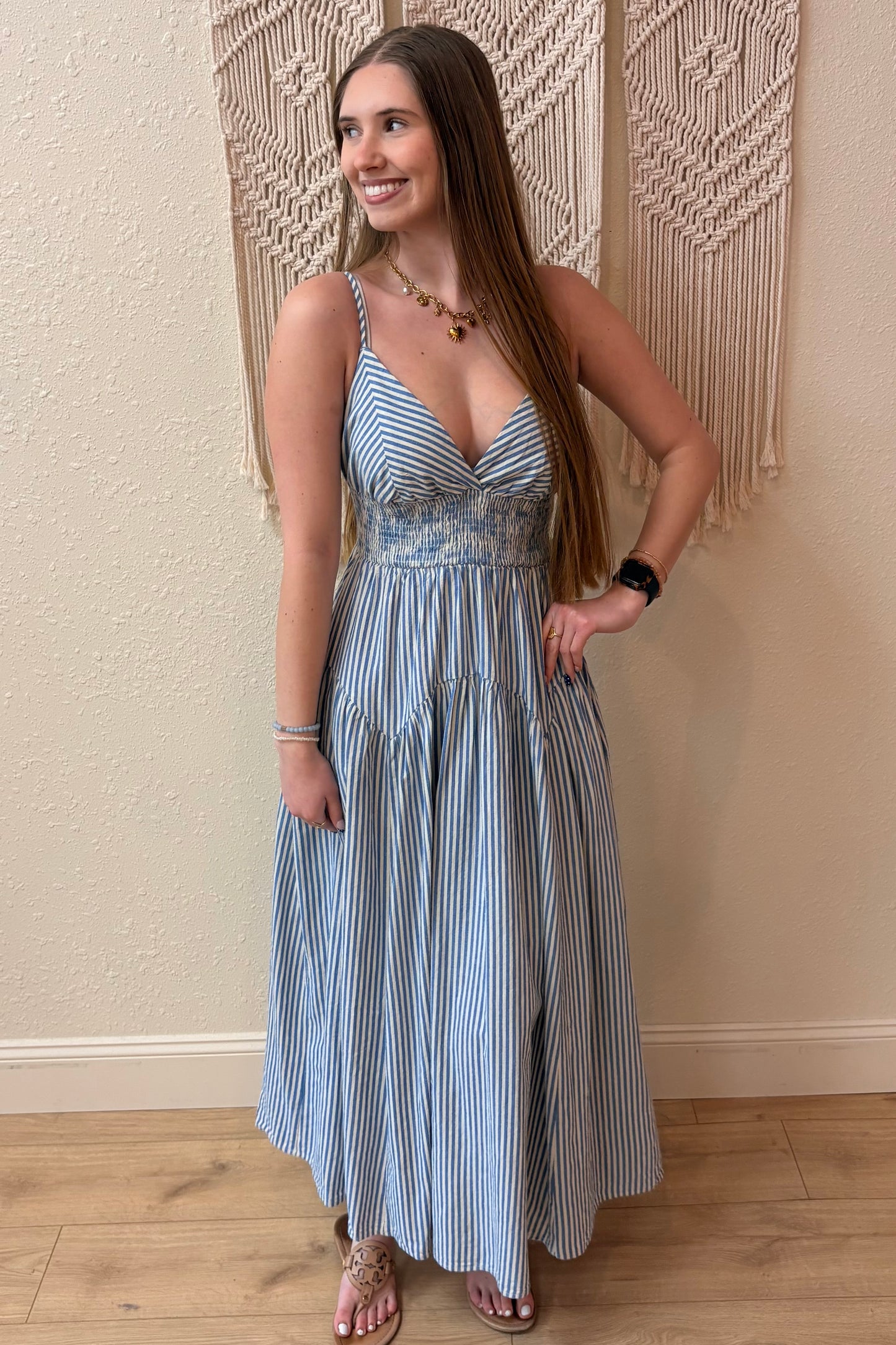 Parker Light Blue Striped Maxi Dress