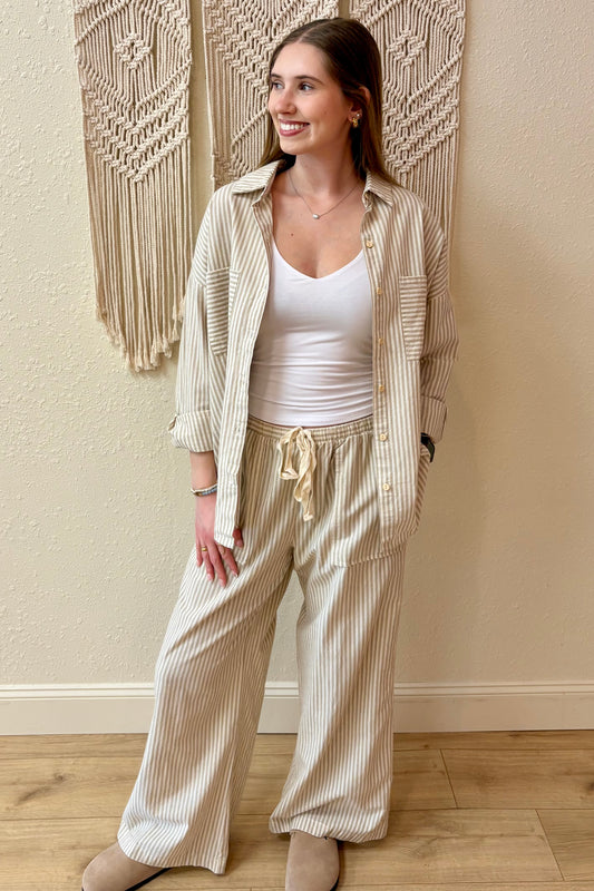 Mari Taupe Tie Front Stripe Pants