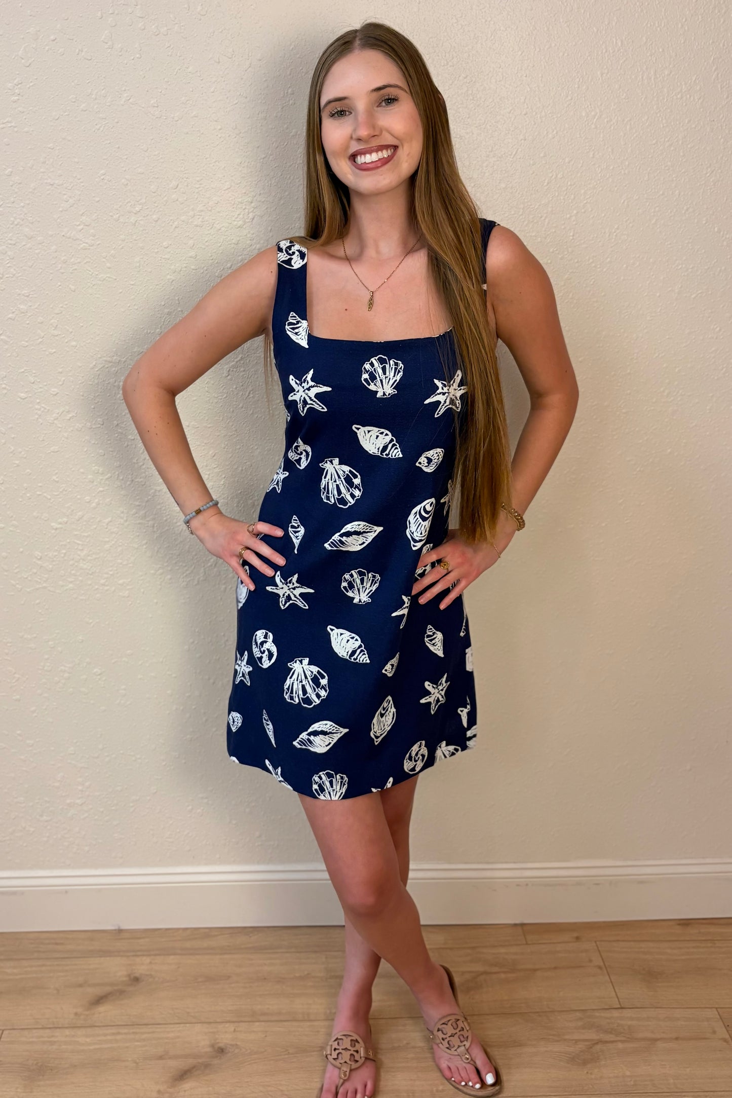 Alina Seashell Print Linen Mini Dress