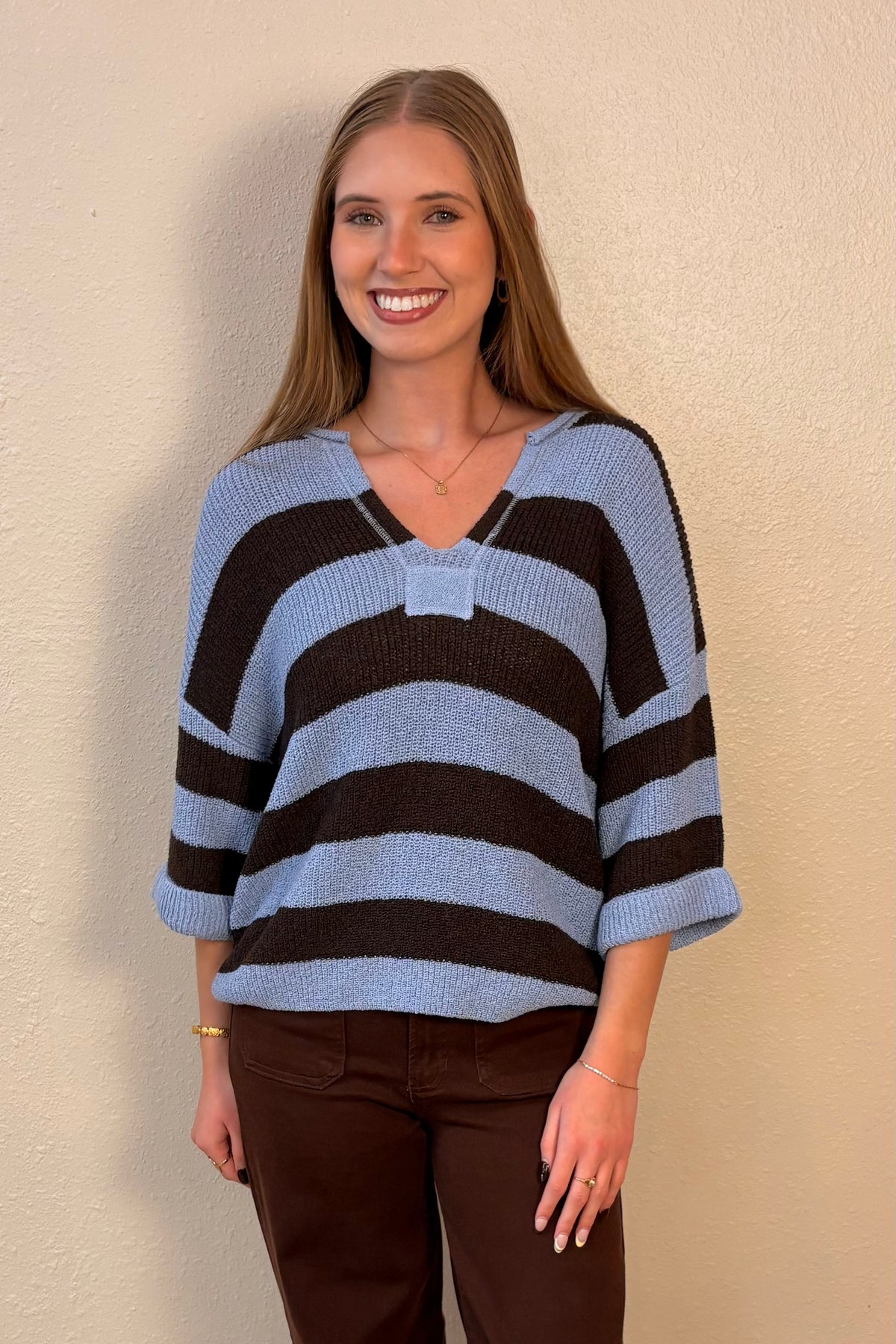 Alessia Stripe 3/4 Sleeve Sweater Top